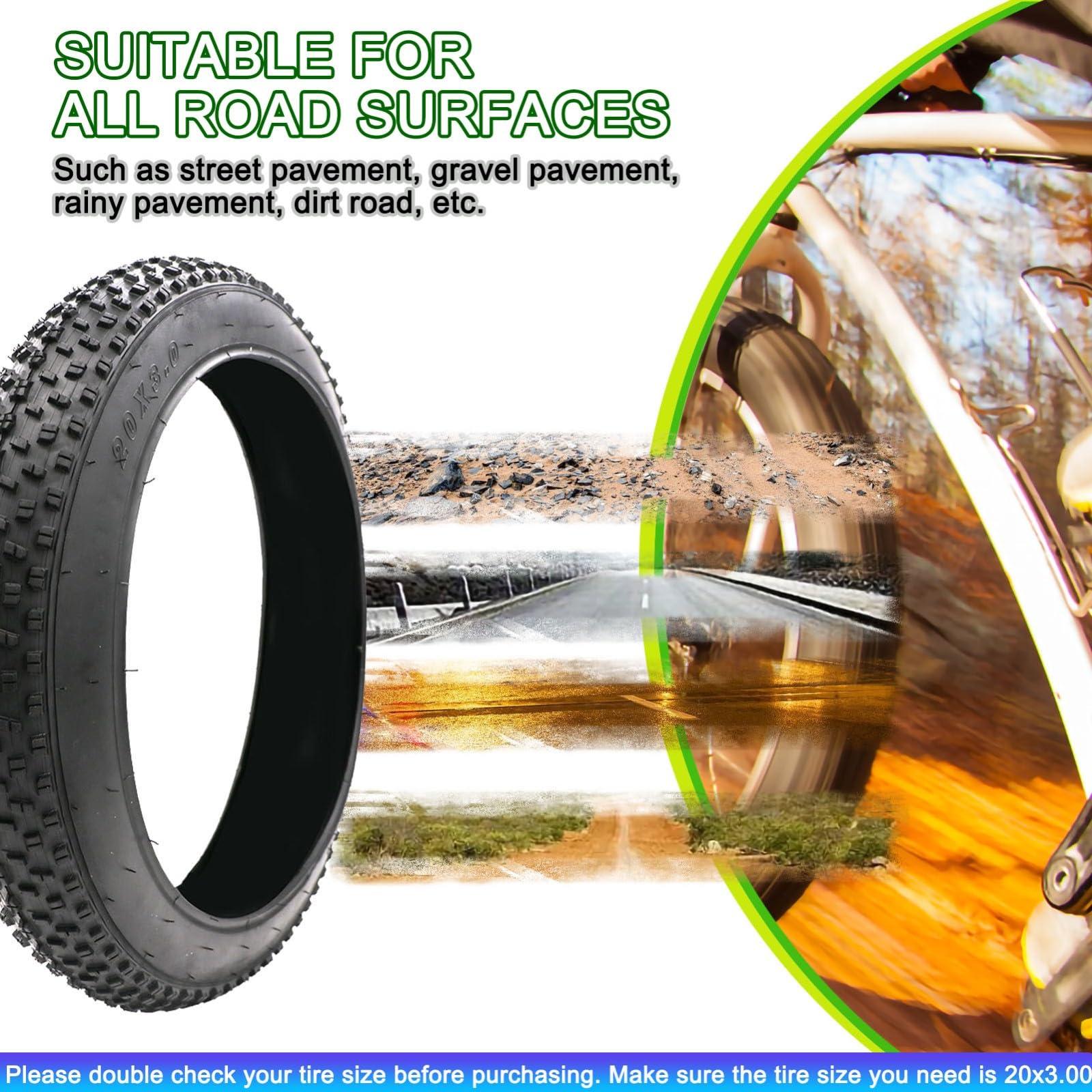 NiuJKun NiuJKun 2 Pack Bike Fat Tire 76-406/20x3.0 for e Bike| 20 x 3.0 Bicycle Tire | 20\" Electric Bike Tires | Replacement Tire Compatible with Urban Mountain or Three-Wheeled Bicycle | 30 PSI
