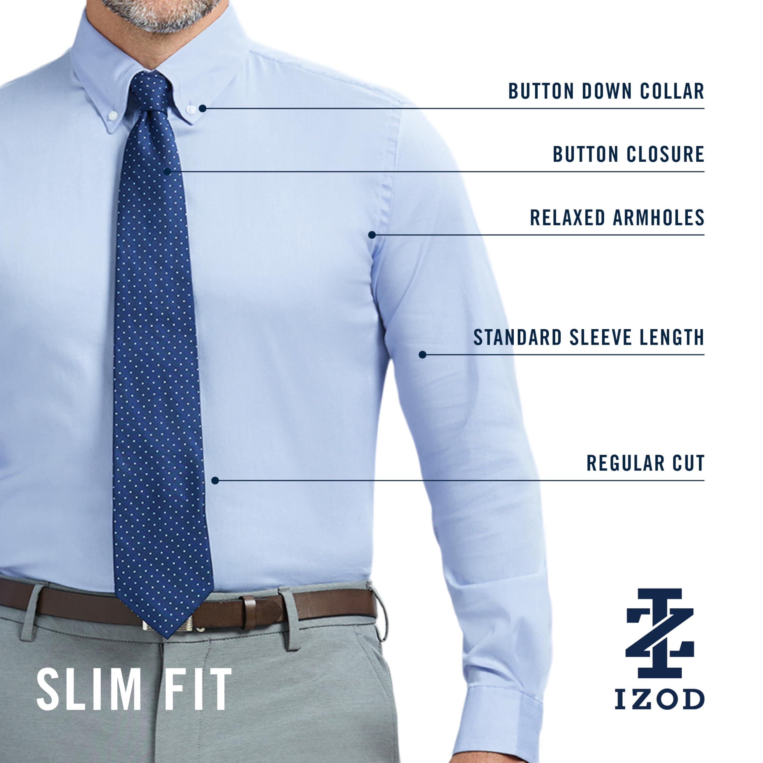 IZOD IZOD Men's Slim Fit Dress Shirt Long Sleeve Wrinkle Free Stretch Button Down Collar, Dark Navy