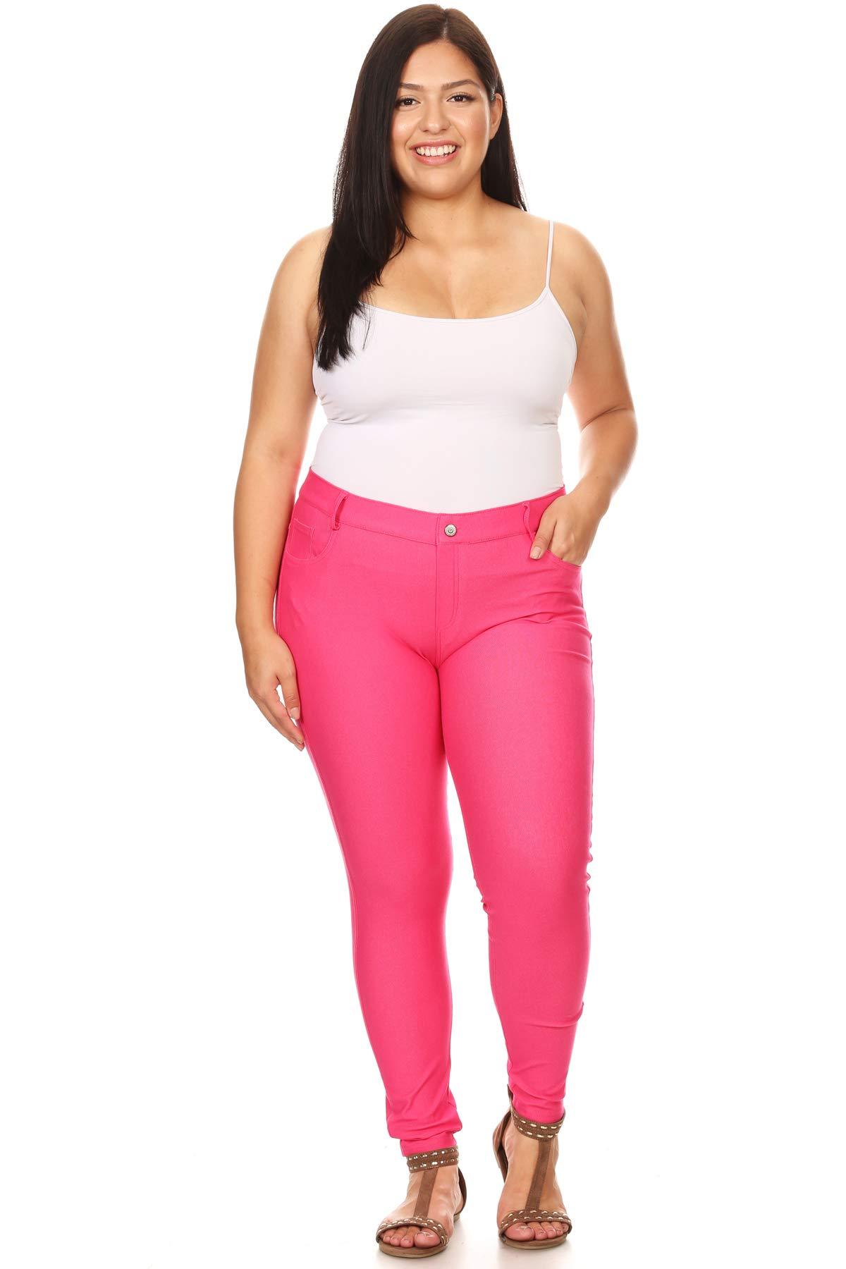 ICONOFLASH Women's 5 Pocket Stretchy Jeggings Pull On Skinny Fit Comfortable Jean Leggings Fuchsia Pink Size Small