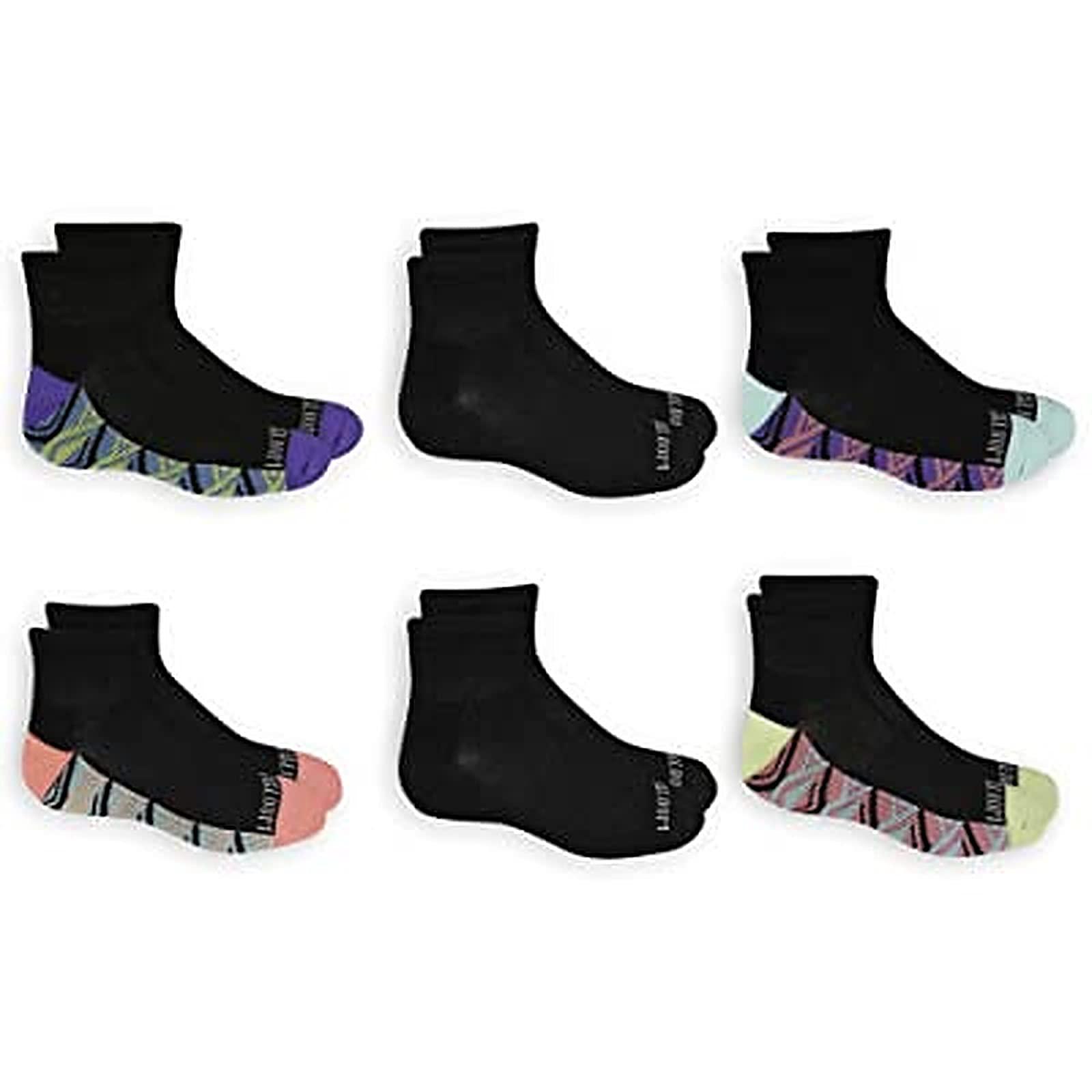 Fruit of the Loom Fruit of the Loom Girls 6 Pack Everyday Active Ankle Socks, Black Assorted, 10.5-4