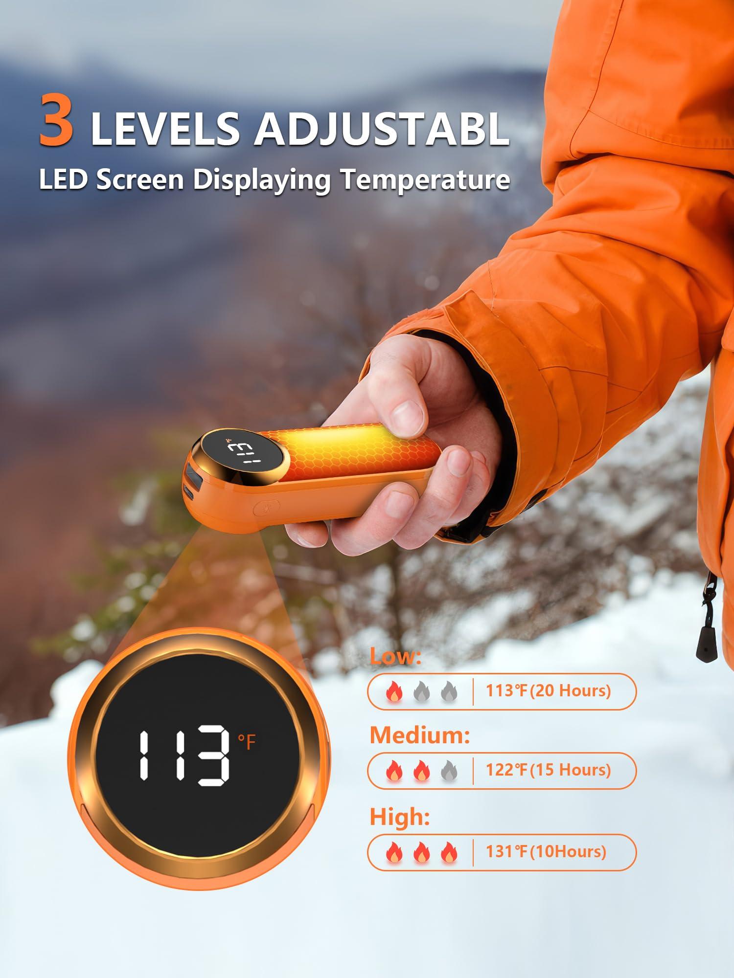 Shirble Hand Warmers Rechargeable,12000mAh Electric Hand Warmers with Light, 2 Pack Pocket Hot Hands Reusable Up to 20 Hours, Double Sided Heat Portable Heater for Hunting, Camping Gear, Stocking Stuffers