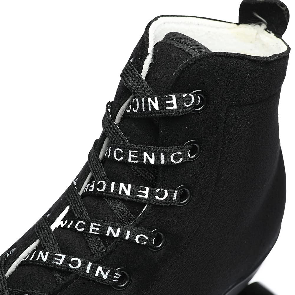 Exgingle Black Roller Skates Outdoor Suede Quad Skates for Women and Men Size 43