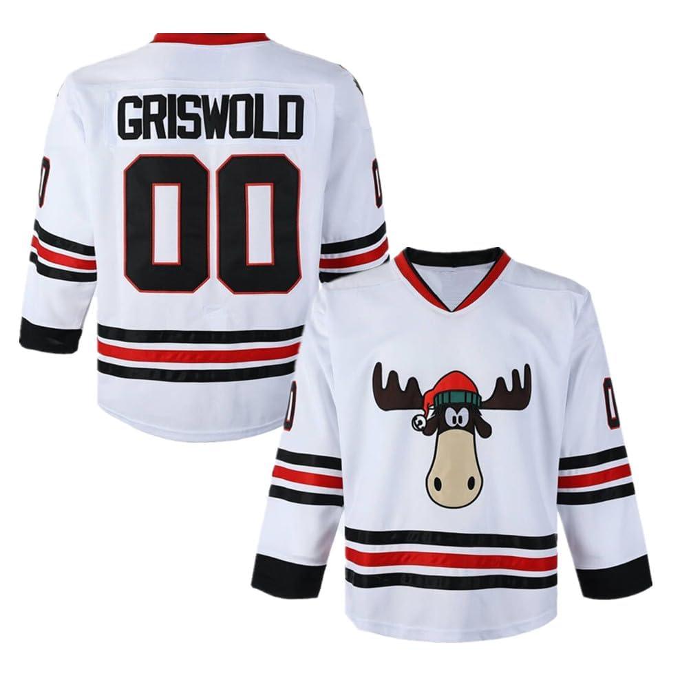 Madjus Men's Clark #00 Griswold Movie Hockey Jersey Stitched X-Mas Christmas Vacation (US, Alpha, Large, Regular, Regular, White)