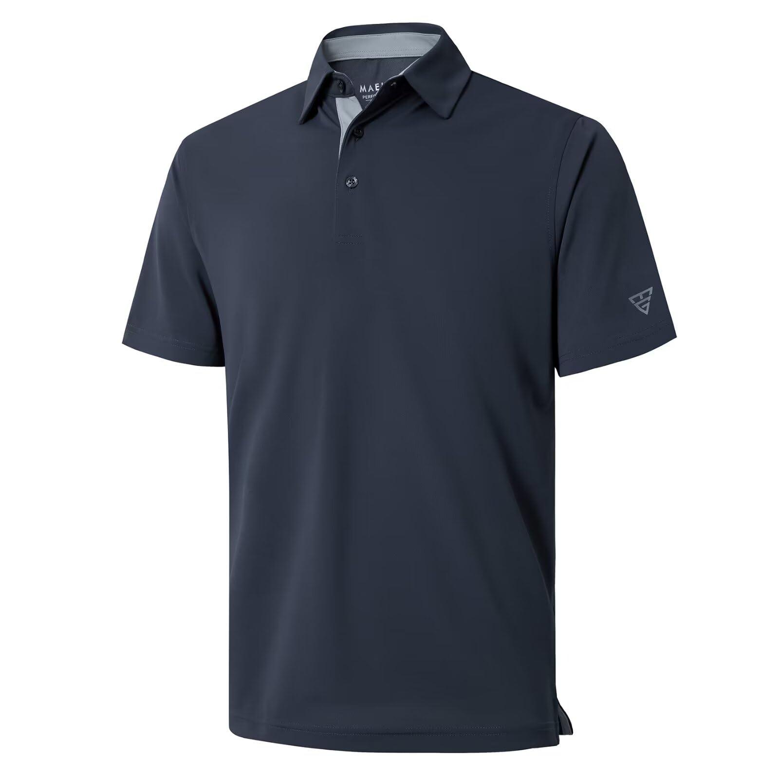 M MAELREG M MAELREG Mens Pique Polo Shirts Short Sleeve Performance Moisture Wicking Quick Dry Casual Golf Shirts for Men Dark Grey