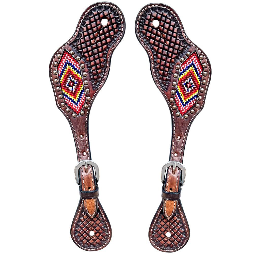BAR H EQUINE BAR H EQUINE Leather Spurs Straps for Adults Western Womens Spur Horse Riding Barrel Racing Show and Rodeo Strap Adult Women