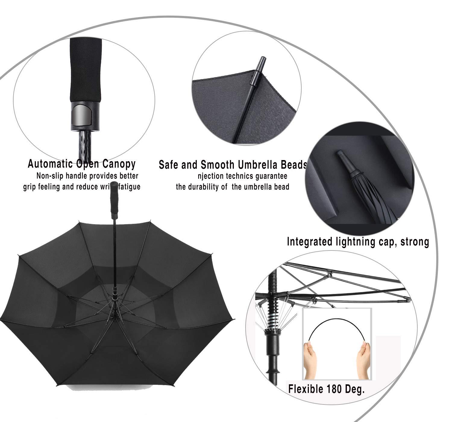 Baraida Baraida Golf Umbrella Large 62/68/72 Inch, Extra Large Oversize Double Canopy Vented Windproof Waterproof Umbrella, Automatic Open Golf Umbrella for Men and Women and Family.(68 Inch,Grey)