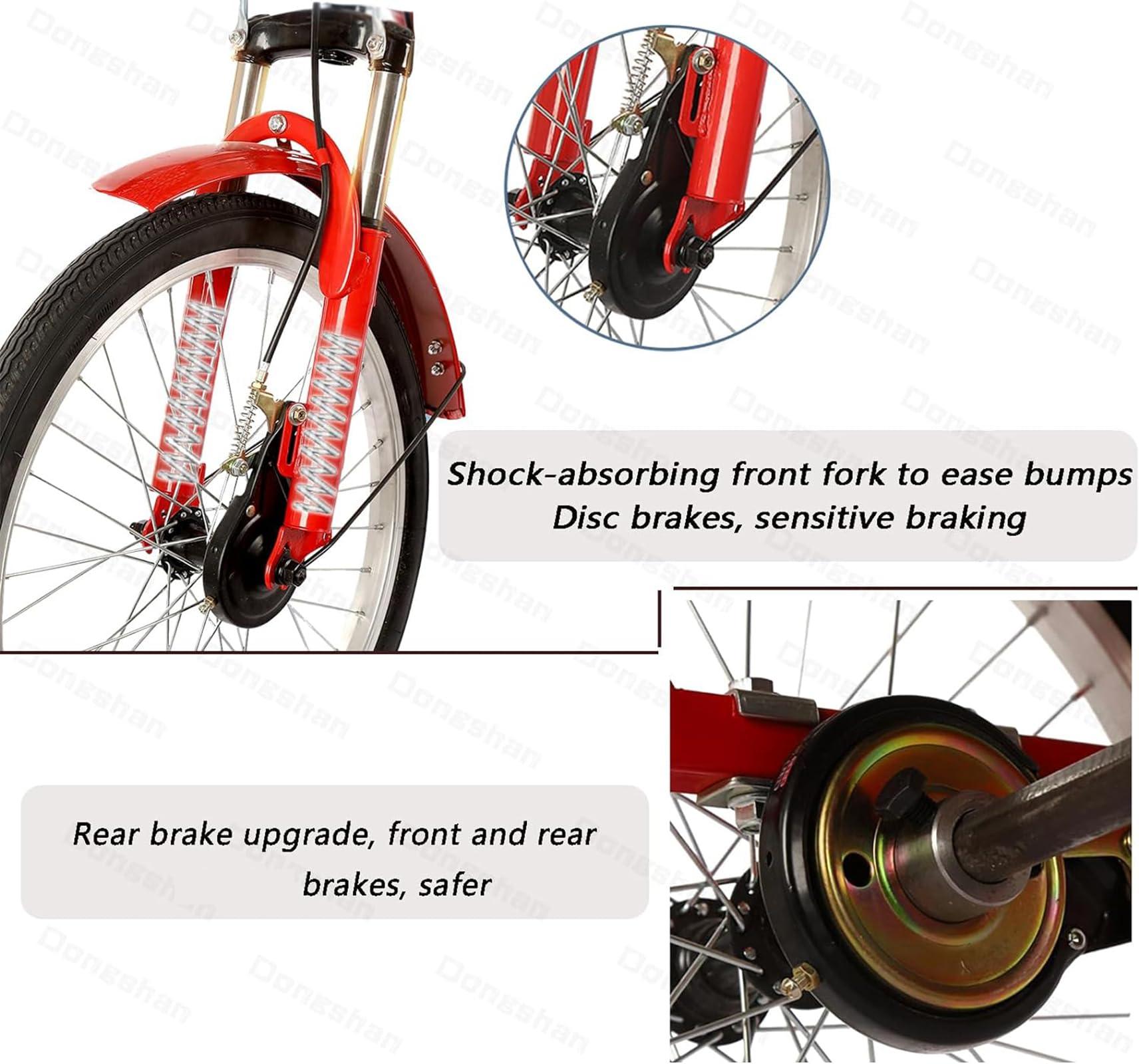 DONGSHAN Adult Tricycle Folding Bicycle Comfortable seat 3 Wheel Bicycle Rear Enlarged Vegetable Basket Double Chain 20inch Shock Absorber Front Fork for Parents and Children Maximum Load 440lbs (Red)
