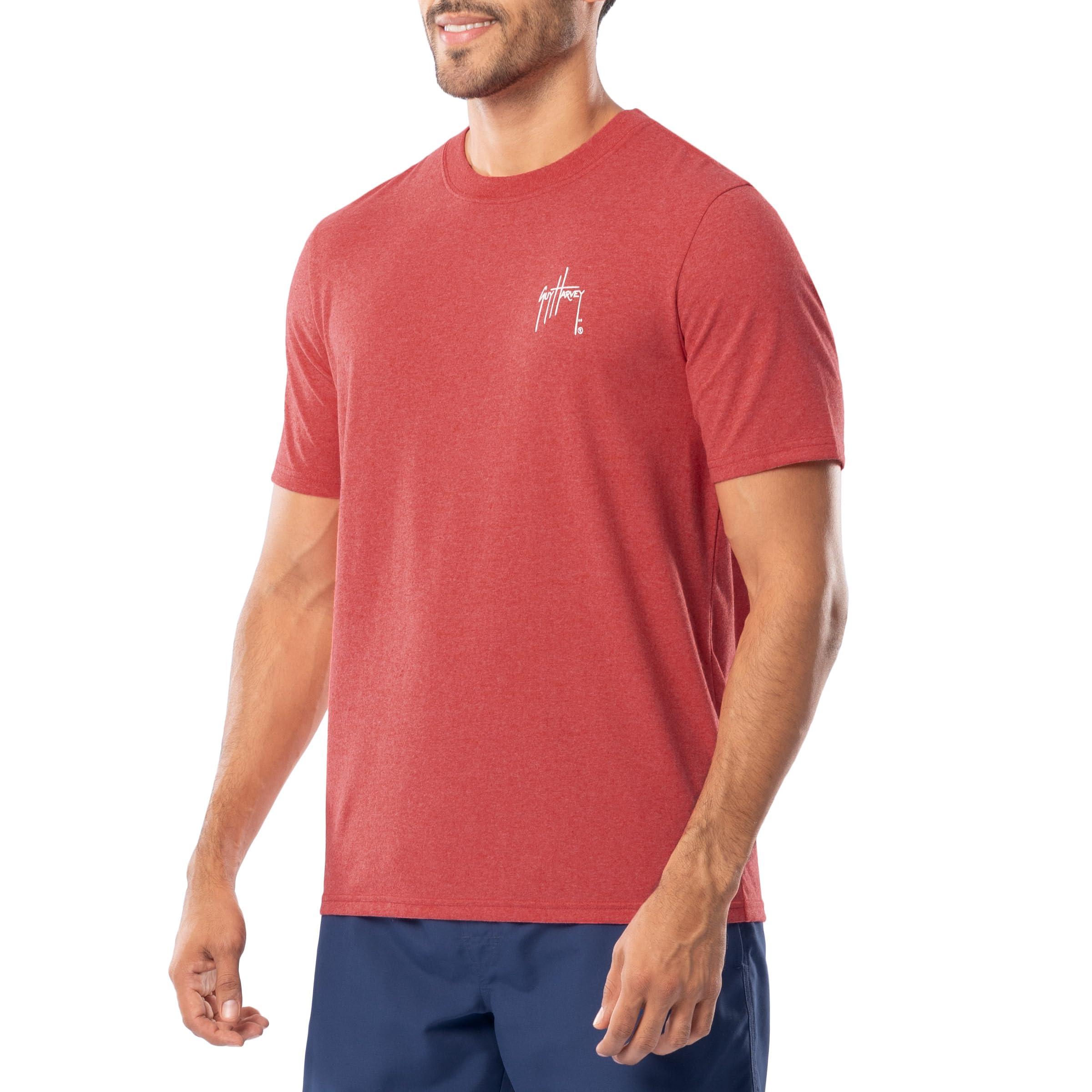 Guy Harvey Guy Harvey Mens Threadcycled Short Sleeve T-Shirt, Red Heather/Lobster Legends, Large