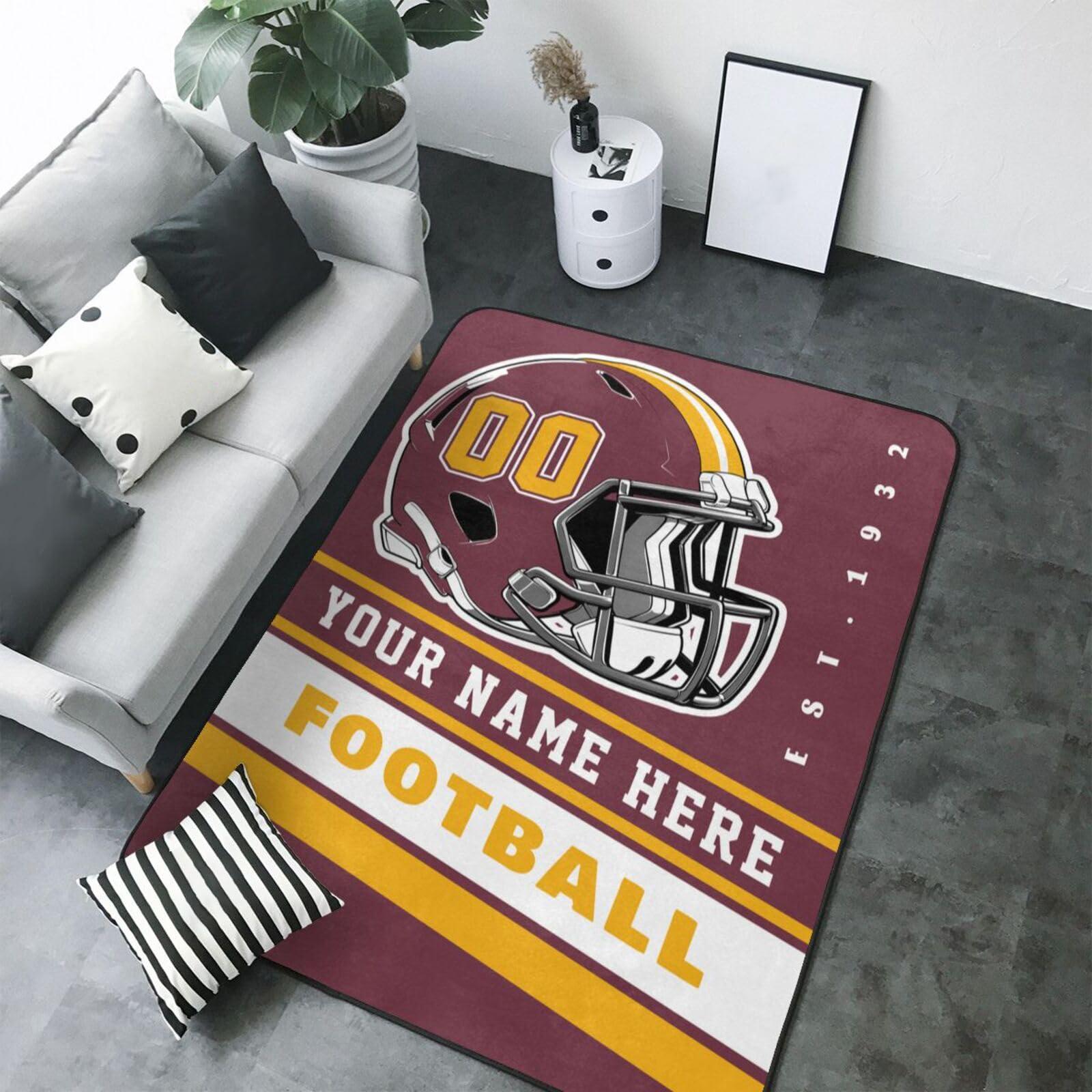 RIAWARME Custom Football Rug for Bedroom Personalized Area Rugs with Name and Number Custom Football Carpet Gifts for Fans Men Women