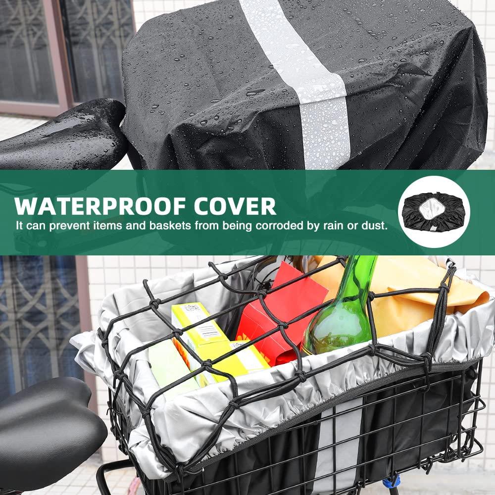 ANZOME ANZOME Rear Bike Basket, Waterproof Metal Wire Bicycle Basket with Adjustable Cargo Net and Waterproof Rainproof Cover Fits to Most Rear Bike Racks (Large)