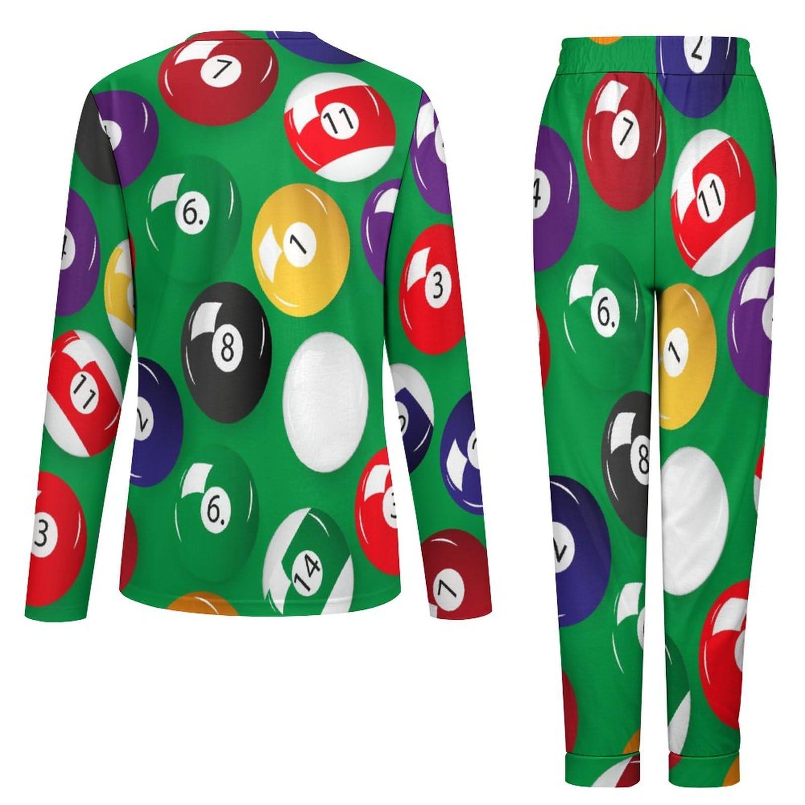 RIVNGJDE5 Billiards Pool Table Balls Comfortable Fit Pajamas for Women Set Crew Neck Breathable Lounge Sets with Pockets S