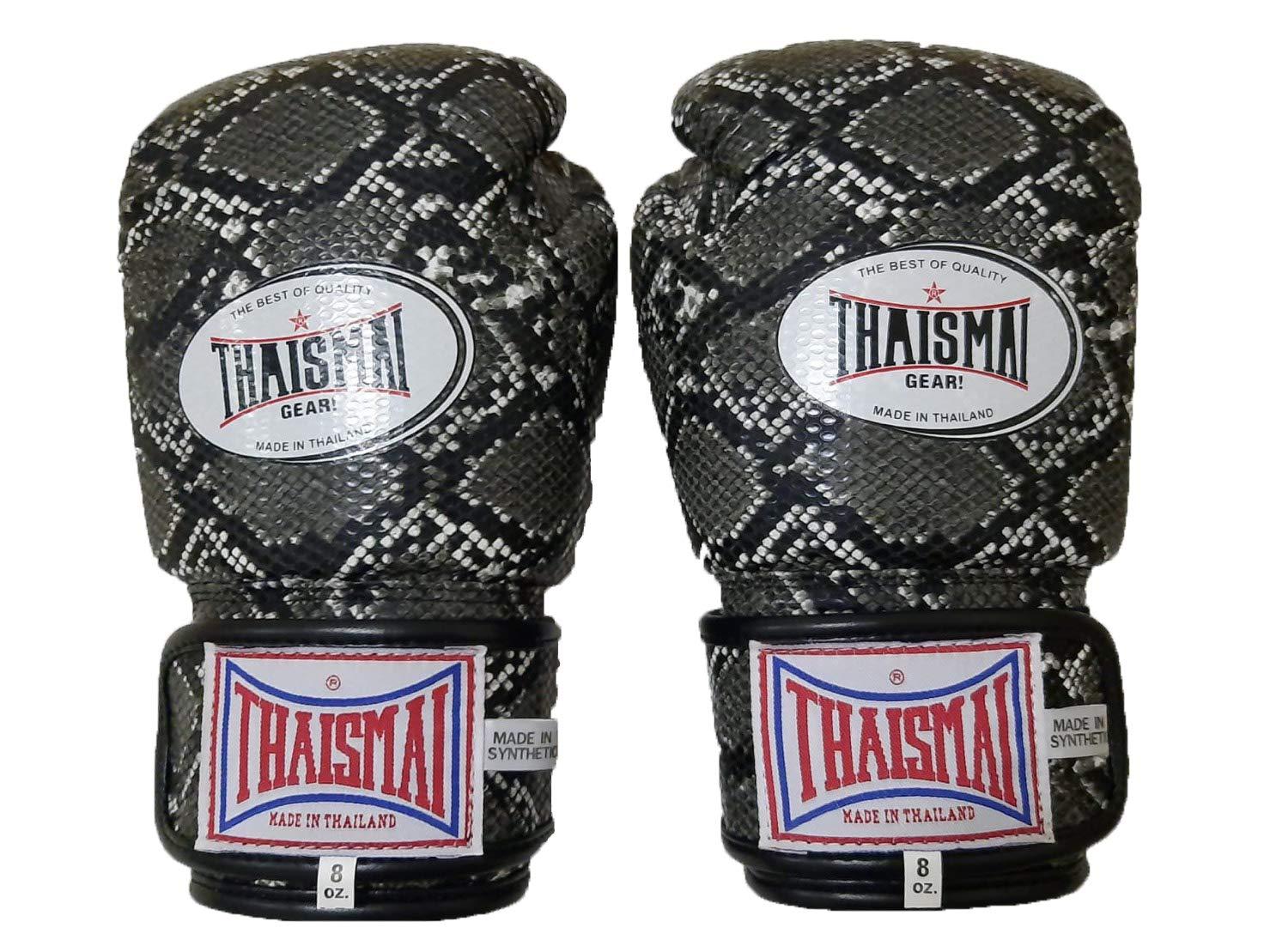 Thaismai THAISMAI Muay Thai Style Vectro Straps Boxing Gloves Python Skin Pattern with Polyurethane Synthetic Leather Material Black Color (16)