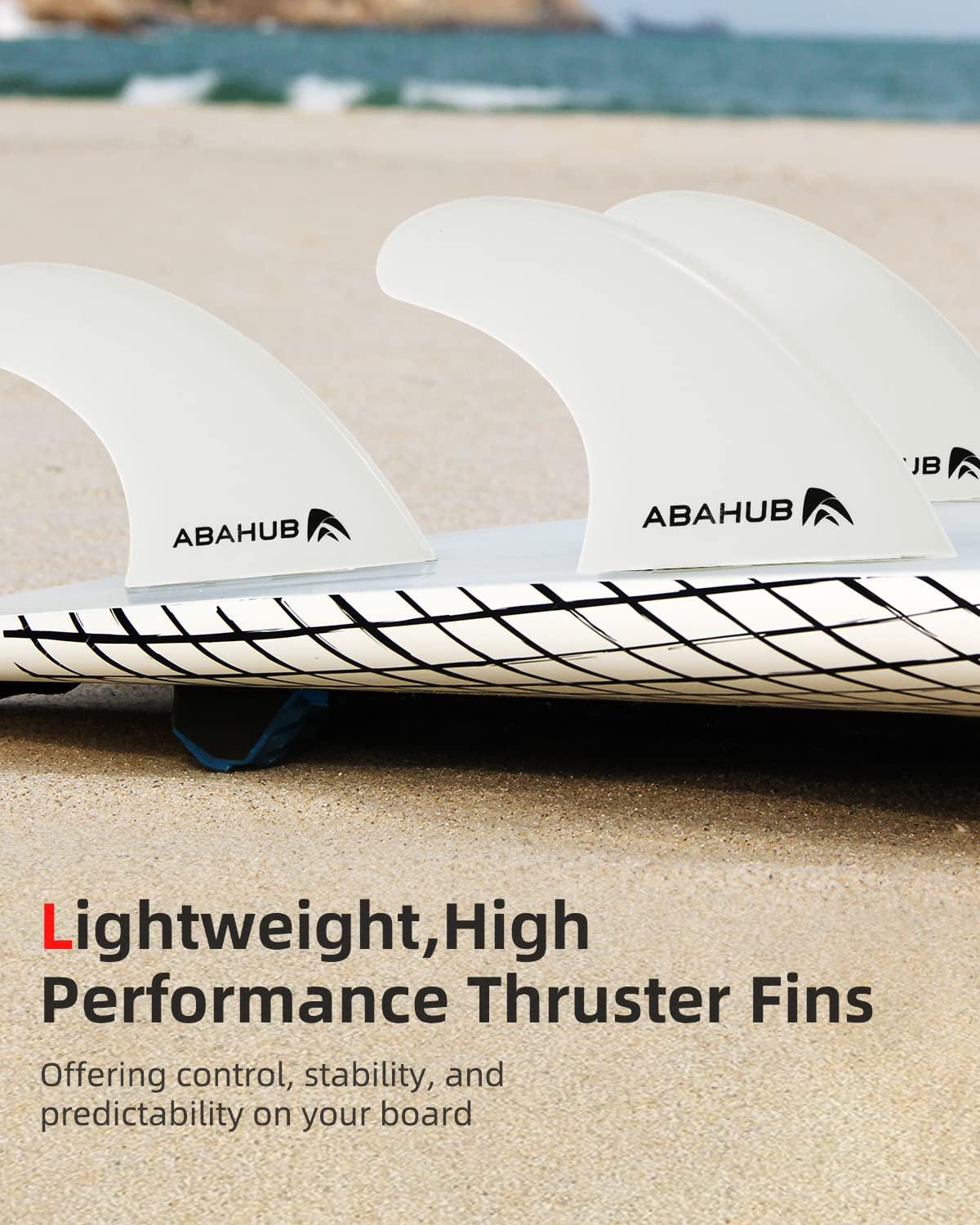 Abahub Abahub Surfboard Thruster Fins Set, Compatible with Future Style Fin Box, Fiberglass Reinforced 3 Pieces Surf Fin Set for Surf Boards, Surfing Longboard, Shortboard, with Screws and Key, White