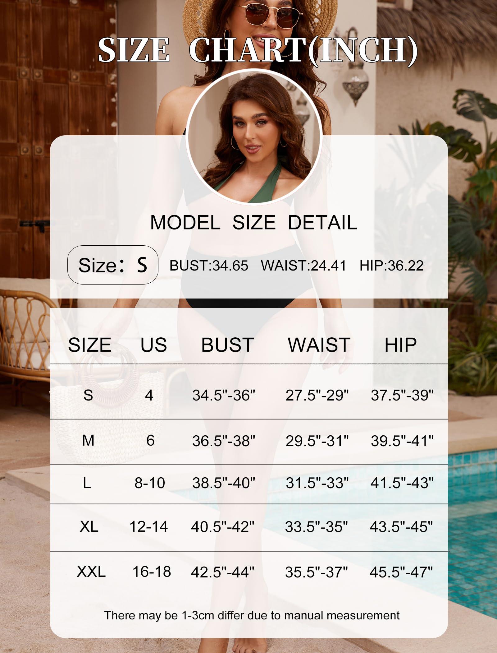 ZAFUL ZAFUL Womens High Waisted Bikini Sets Two Piece Swimsuits Curvy Tummy Control Bathing Suits Halter V Neck Swimwear Coffee S