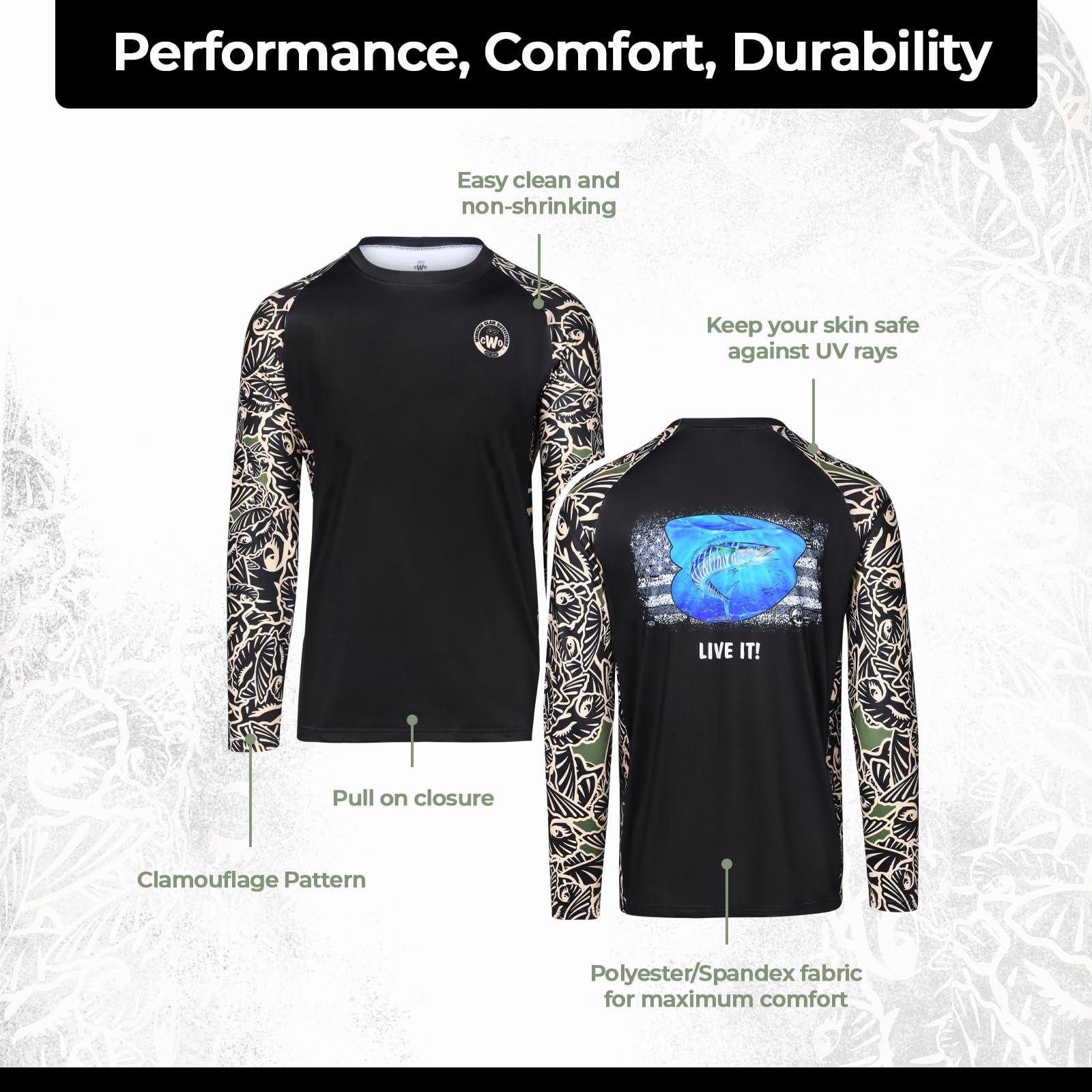 Winking Clam Outfitters Fishing Gear Fishing Shirt Mens Fishing Shirts for Men Long Sleeve - Fishing Gifts for Men - Fishing Clothes for Men Vented Sunproof SPF UPF 50 Fishing Apparel UV Protection Fishing T Shirts - Medium