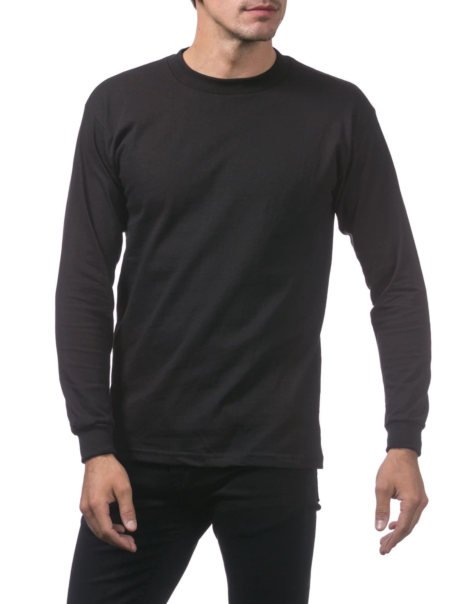 Pro Club Pro Club Men's Heavyweight Cotton Long Sleeve Crew Neck T-Shirt, Black, 3X-Large