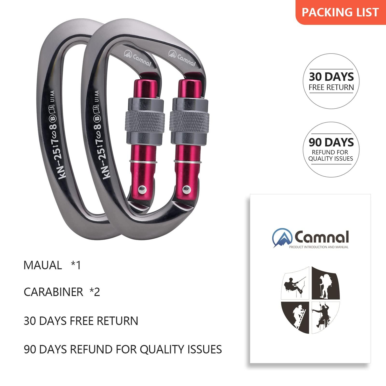 CAMNAL CAMNAL Heavy Duty Carabiner UIAA Certified Locking Carabiner 25KN (About 5620 lbs) Screw Lock Carabiner D Shape Carabiner Clip for Rock Climbing, Mountaineer, Aerial Work