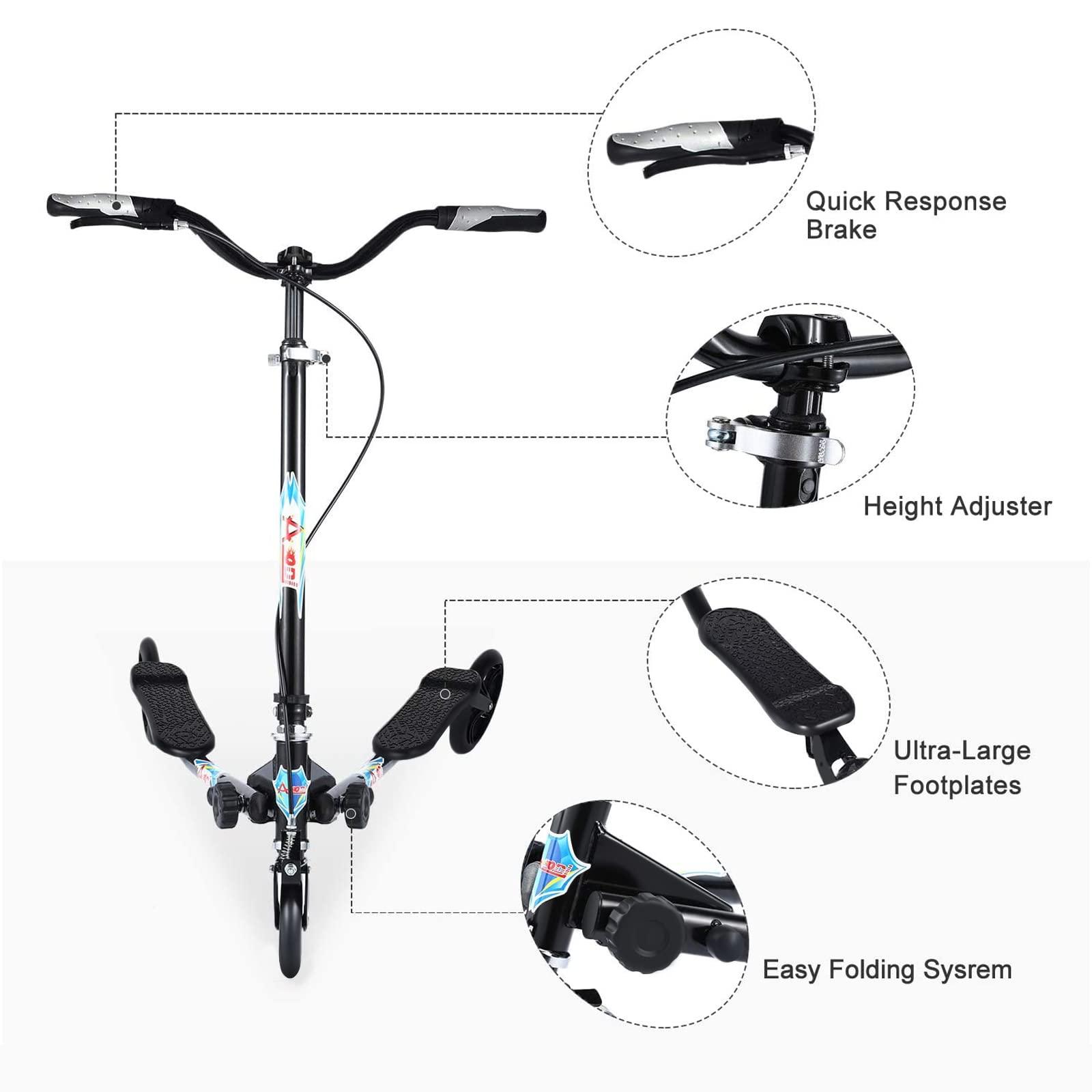 AODI AODI 3 Wheel Foldable Scooter Swing Scooter Tri Slider Kick Wiggle Scooters Push Drifting with Adjustable Handle for Boys/Girl/Adult Age 8 Years Old and Up