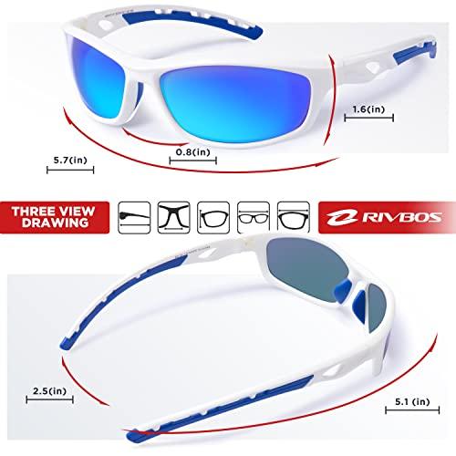 RIVBOS RIVBOS Polarized Sports Sunglasses Driving Sun Glasses Shades for Men Women for Cycling Baseball Running RB833-White&Blue