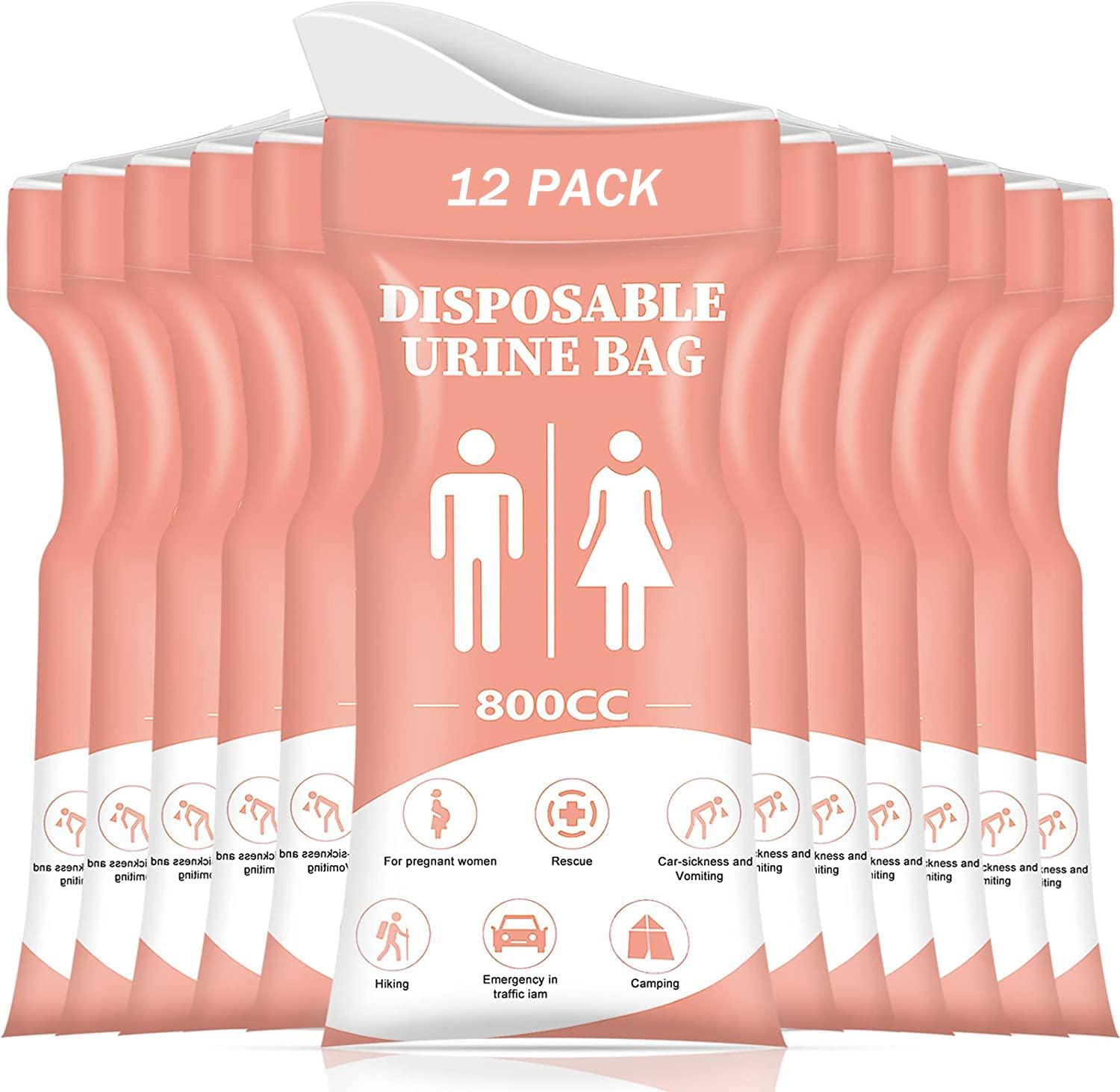 DIBBATU DIBBATU Disposable Urinal Bag,12 PCS 800ML Emergency Urine Bag, Unisex Urinal Bag, Portable Camping Pee Bag, Travel Urine Bags Vomit Bag for Traffic Jams, Camping, Hiking, Pregnant, Patient, Kid