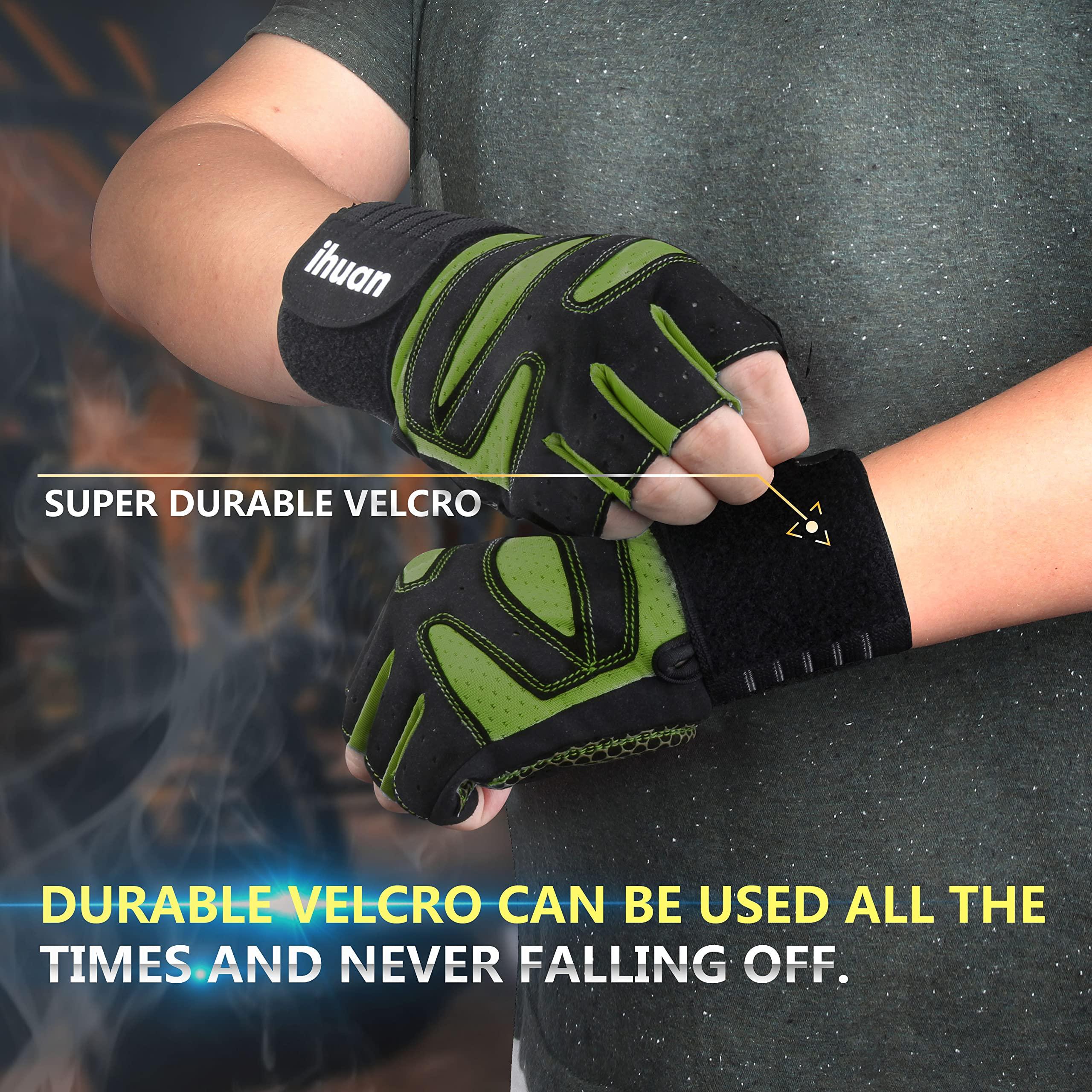 ihuan ihuan Ventilated Weight Lifting Gym Workout Gloves with Wrist Wrap Support for Men & Women, Full Palm Protection, for Weightlifting, Training, Fitness, Hanging, Pull ups (Dark green, M)