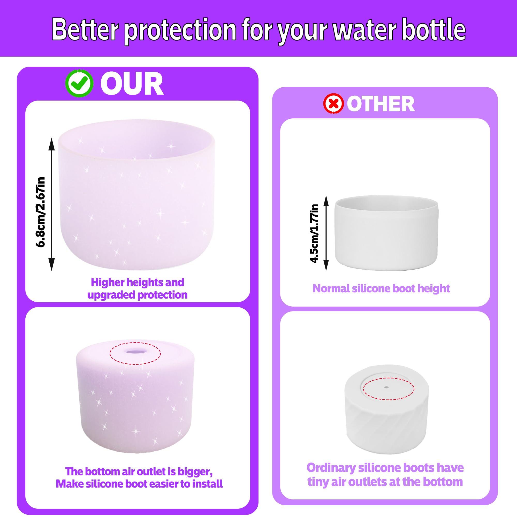 AESKEIA 2PCS Silicone Water Bottle Boot for Owala 24oz 32oz 40oz,Anti-Slip Protective Sleeve Bottom Bumper Protector for FreeSip, Twist, and Flip Stainless Steel Water Bottles (Glitter Light Purple, 24oz)