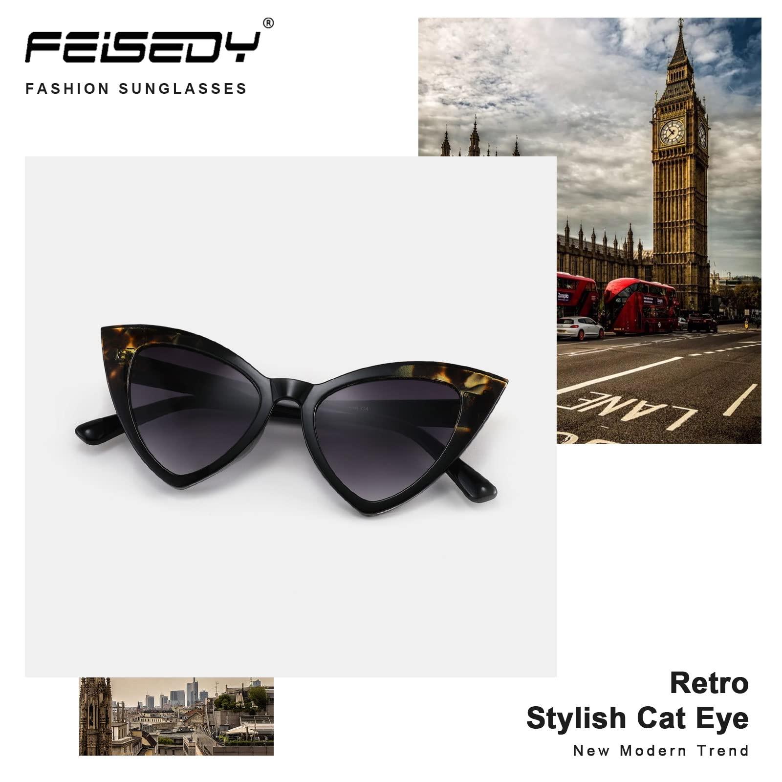 FEISEDY FEISEDY Retro Cat Eye Sunglasses for Women Fashion Vintage Cateye Sun Glasses B2235