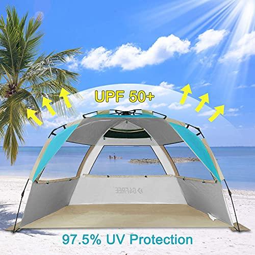 G4Free G4Free Easy Set up Beach Tent Deluxe XL, Portable Beach Shade 4 Person Pop up Sun Shelter UPF 50+ UV Protection Large Family Size(Lake-Blue)