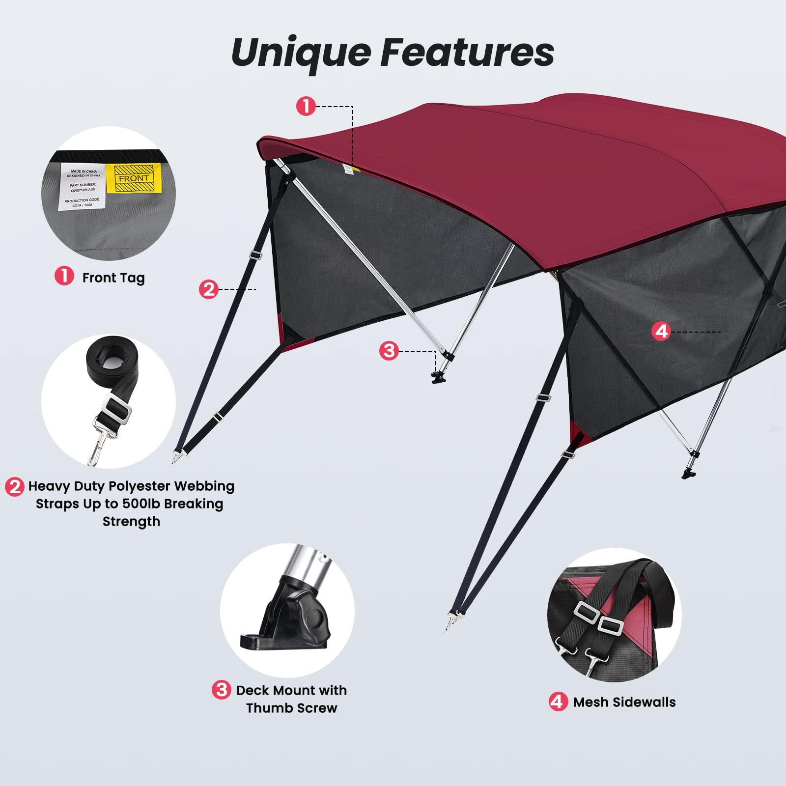 KAKIT KAKIT 3 4 Bow Bimini Tops for Boats with Mesh Sides Heavy Duty Cover Adjustable 4 Straps Zippered Storage Boot