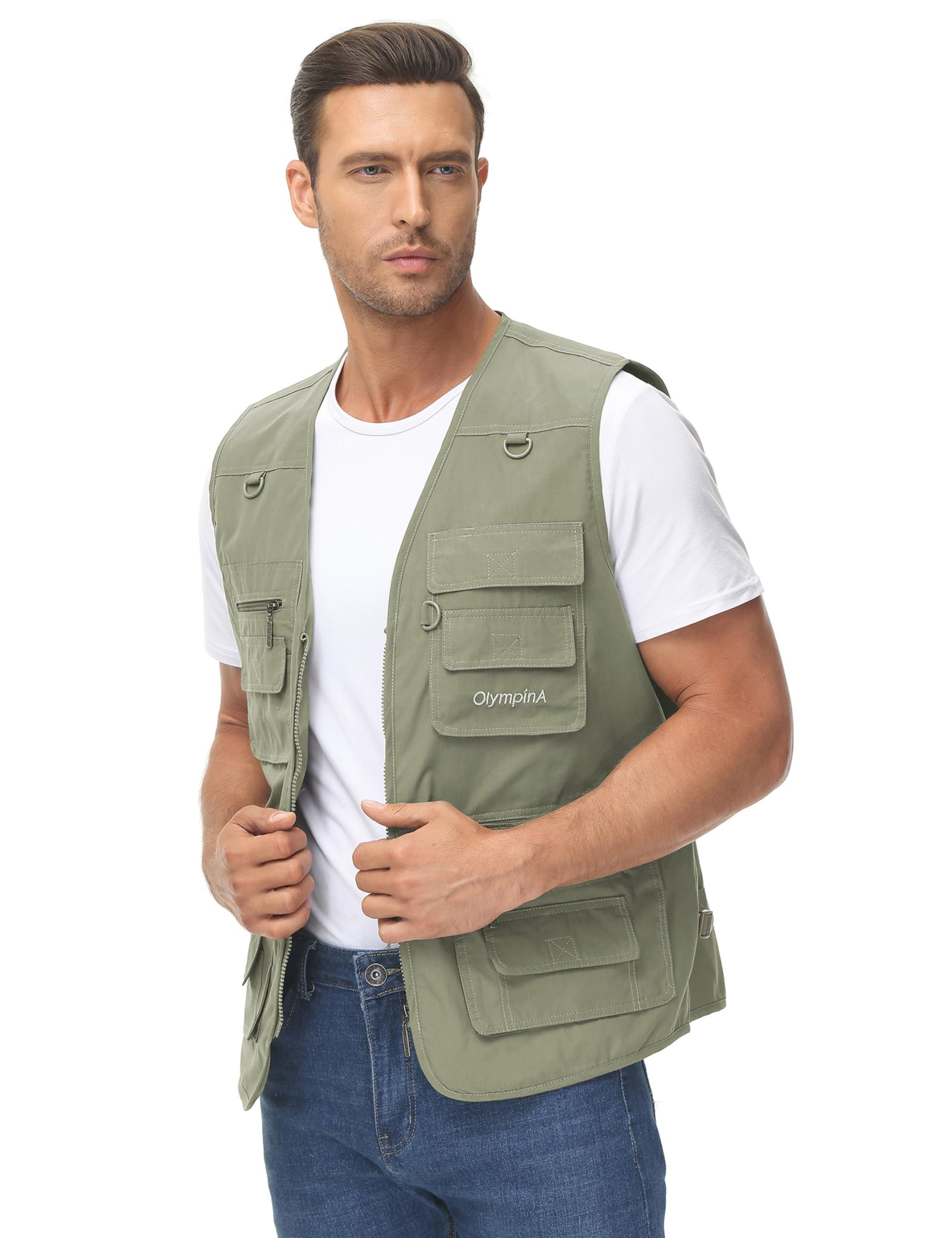 Lentta Lentta Men's Fishing Vest Summer Outdoor Lightweight Work Photo Vest 16 Pockets(Poplin Green-M)