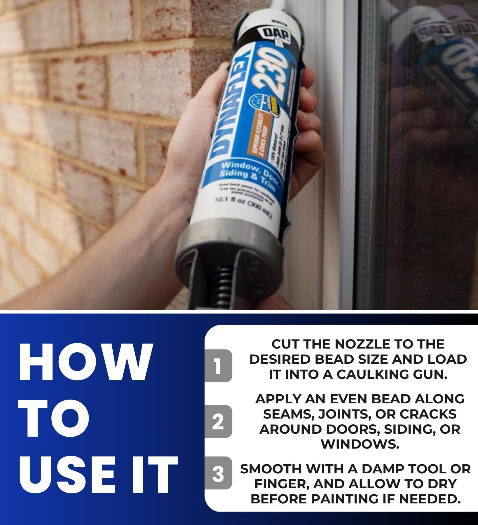 GROVE DAP Dynaflex 230 Sealant 10.1 oz Bundle with Microfiber Cloth - Waterproof - Elastomeric Caulk Sealant for Windows, Doors, and More - Indoor/Outdoor Use - White - (3 Items)