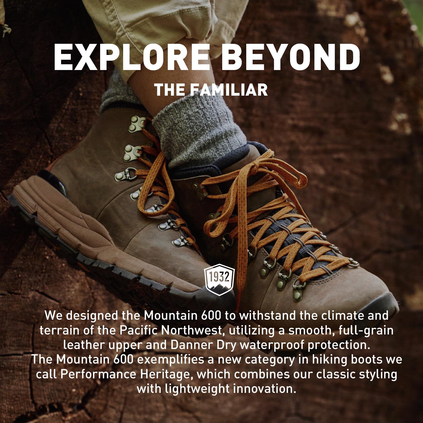 Danner Danner Mountain 600 Hiking Boots for Women - Waterproof, Durable Suede Upper, Breathable Lining, Triple-Density Footbed & Vibram Traction Outsole, Black/Khaki - 9.5 M