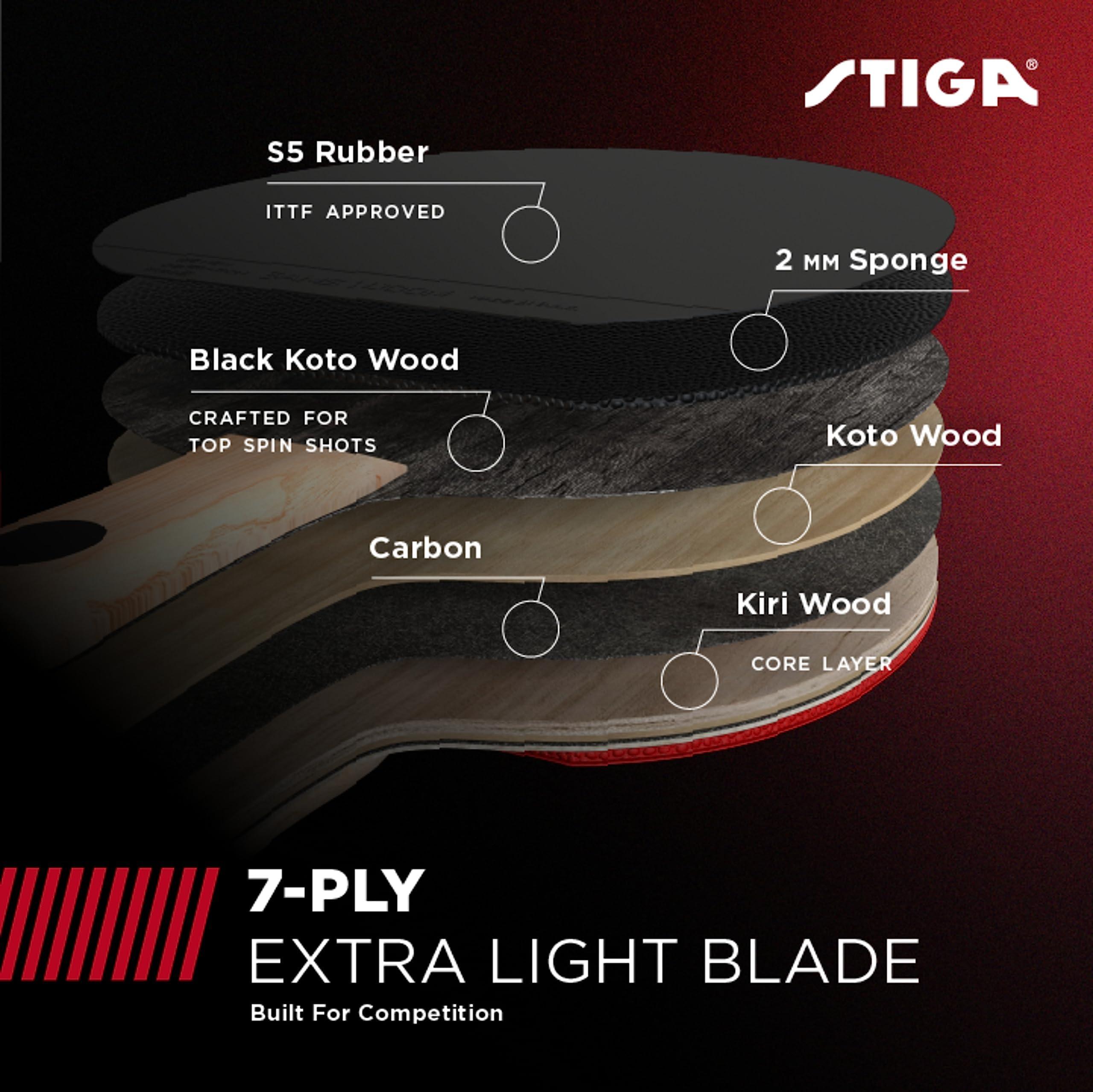 STIGA STIGA Pro Carbon Performance-Level Table Tennis Racket with Carbon Technology for Tournament Play - Red and Blue Colors