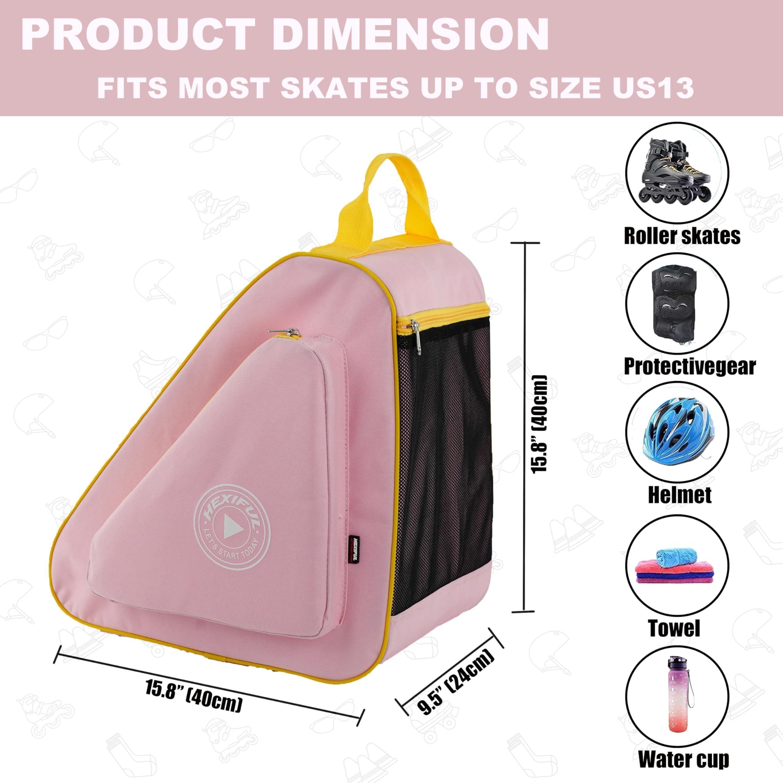 HEXIFUL HEXIFUL Skate Bag for Ice, Inline, Roller & Quad Skates - Kids & Adults (Pink/Yellow)