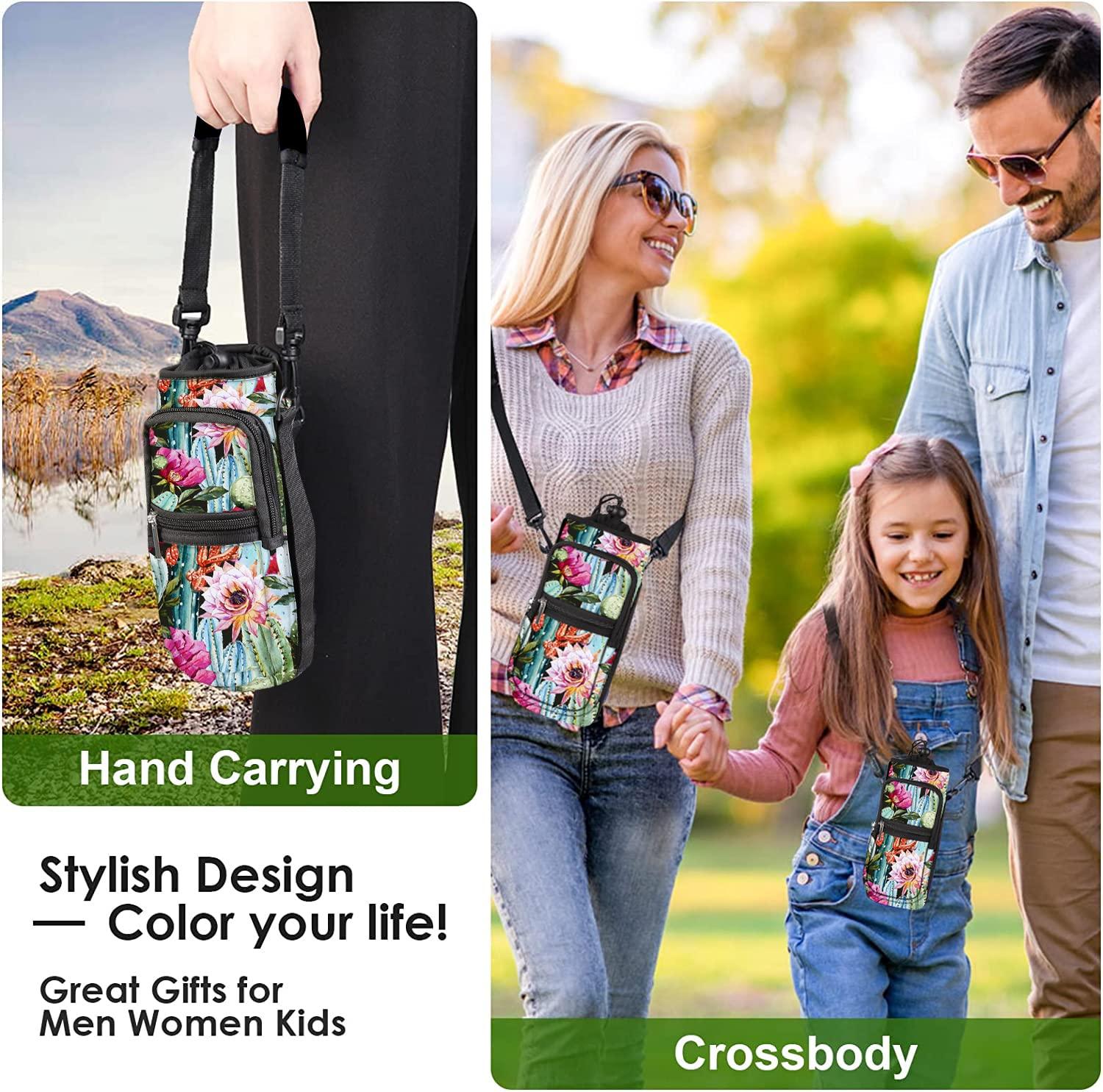 WINTOJO WINTOJO Neoprene Water Bottle Carrier Bag Holder 25oz 32oz 40oz 64oz Insulated Water Bottle Sling Sleeve Case Cover with Strap Pockets for Men Women School Walking Hiking Running (40oz, cactus)
