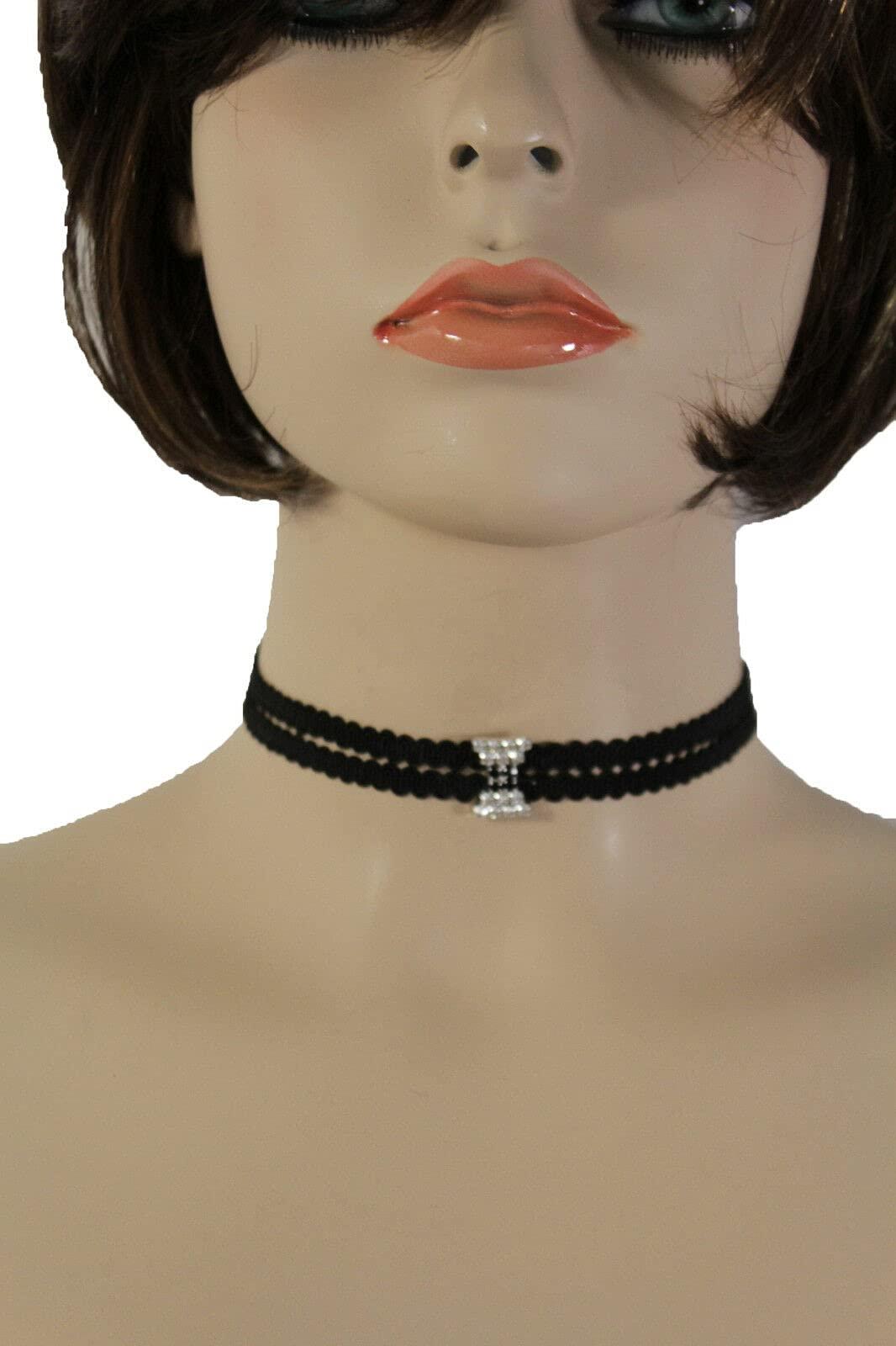 Wholesale Fashion Necklaces Women Skinny Narrow Black Choker Necklace Silver Pendant Dressy Statement Chunky Necklace