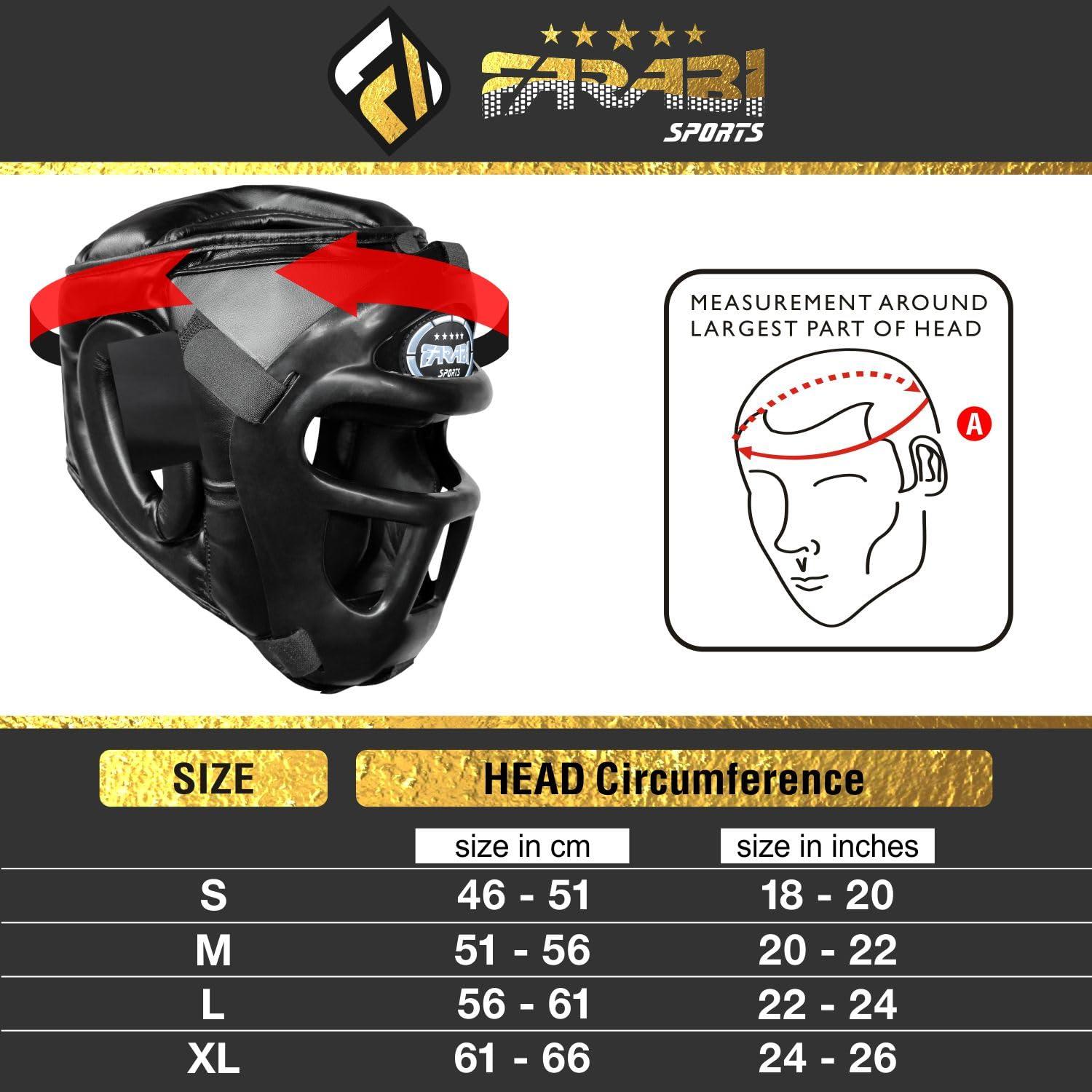 Farabi Sports Farabi Sports Boxing Headgear Grill Head Guard MMA Training Kickboxing Sparring Gear Removable Front Bar Gril (Black, X-Large)