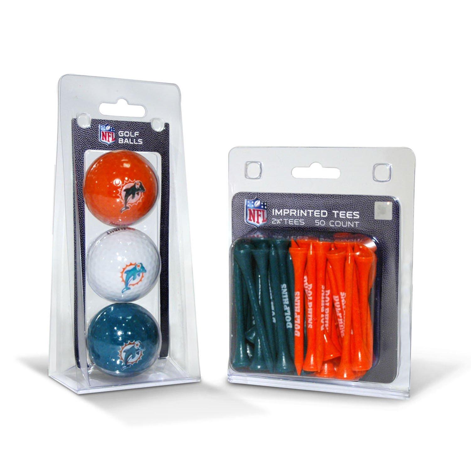 Team Golf Team Golf NFL Miami Dolphins 3 Golf Balls And 50 Golf Tees Logo Imprinted Golf Balls (3 Count) & 2-3/4\" Regulation Golf Tees (50 Count), Multi Colored