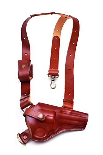 Generic Leather Chest Holster fits Ruger GP100 or SP101, Magazine Pouch, Handcrafted, Right Handed, PulsarHolster (Brown, SP101 4.2\" Barrel)