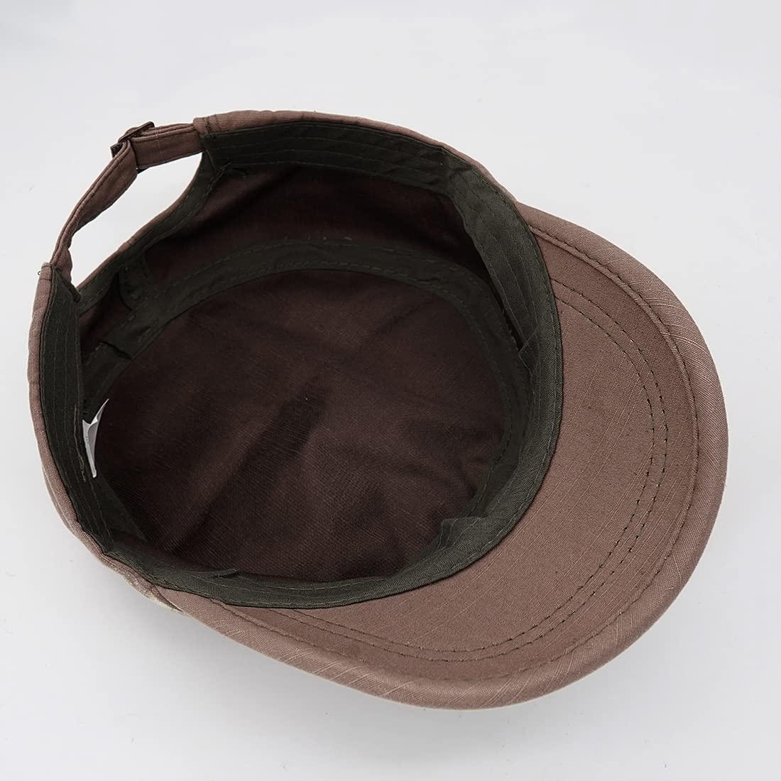 YeeHeen YeeHeen Unisex Cadet Army Cap Adjustable Flat Top Cap Washed Cotton Military Hat Baseball Cap Brown