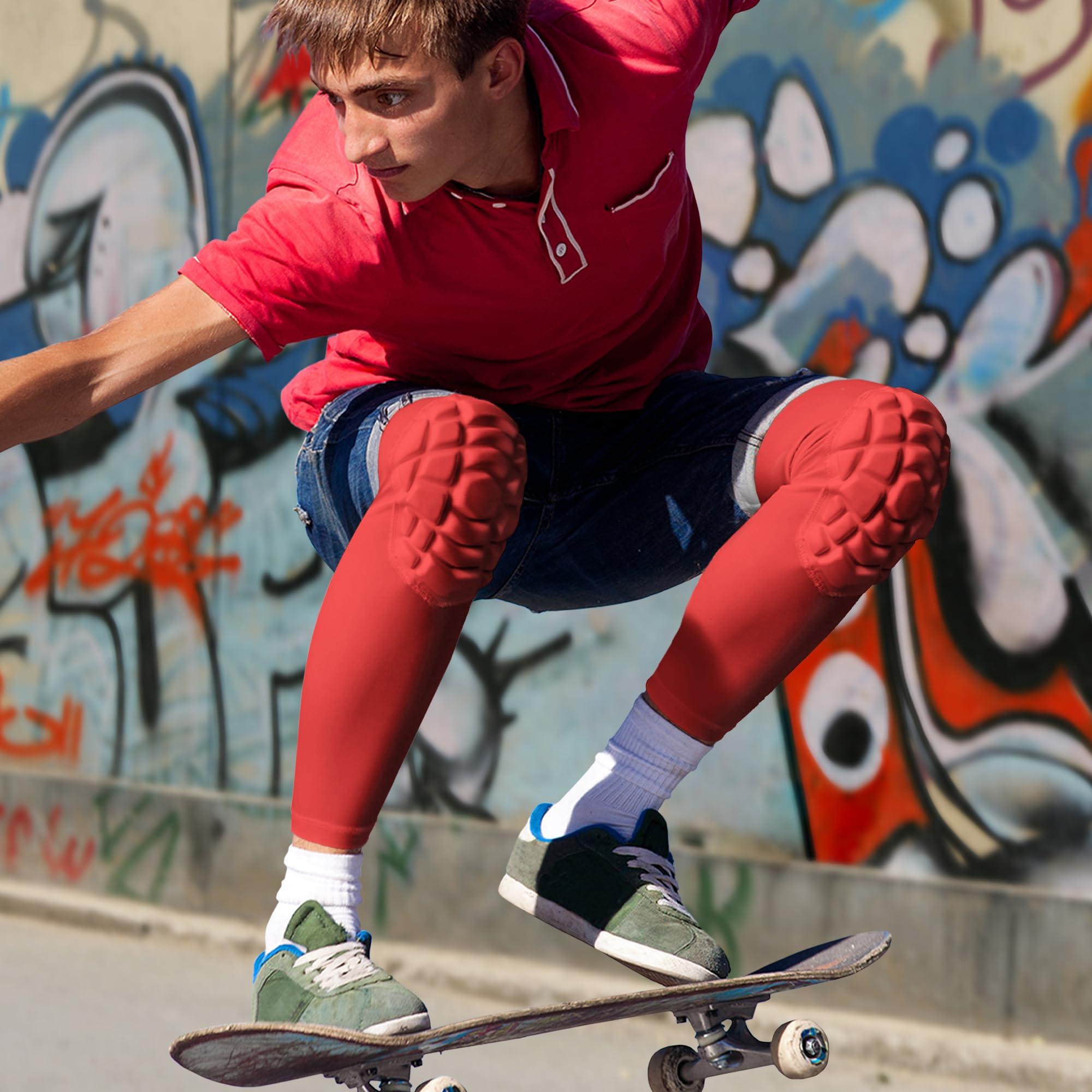 LUODITO LUODITO Knee Pads Compression Leg Sleeve Wrestling Volleyball Football Knee Pads, Knee Compression Sleeve for Youth Adult, 1 pair of Knee Sleeves ((#1) Red-2pcs,Medium)