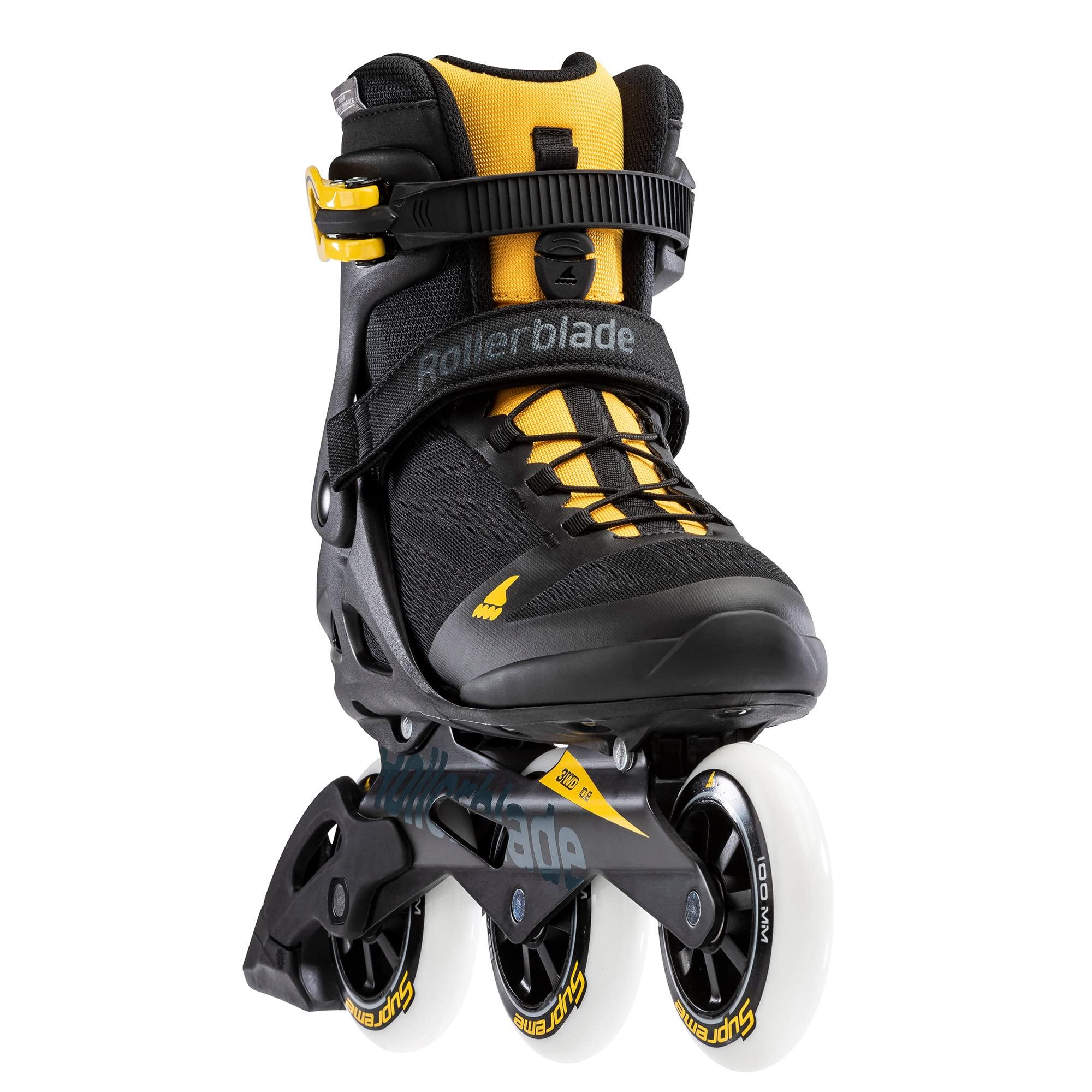Rollerblade Rollerblade Macroblade 100 3WD Mens Adult Fitness Inline Skate, Black and Saffron Yellow, Performance Inline Skates