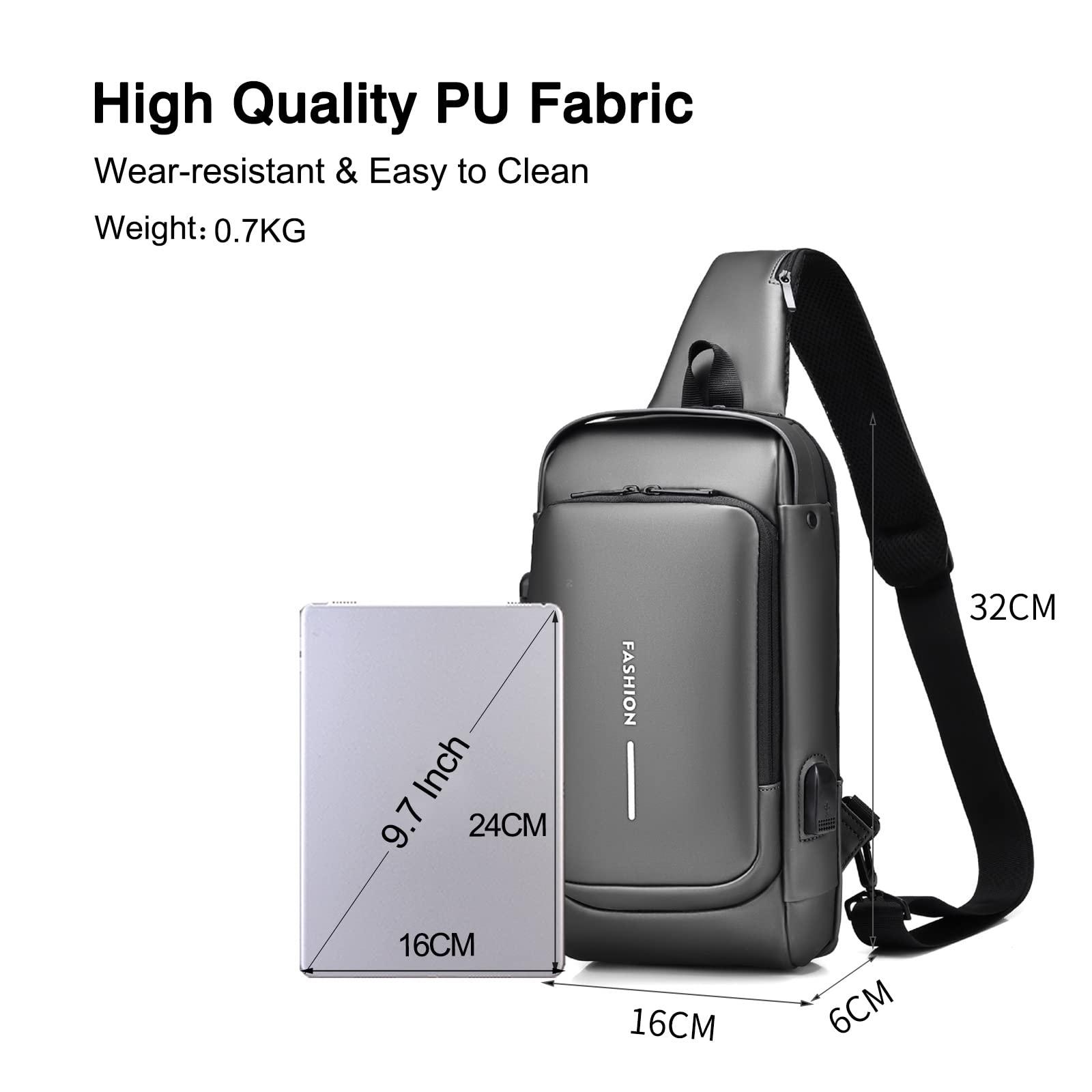 FANDARE FANDARE Anti-theft Sling Bag Business Men Bag Chest Crossbody bags with USB Charging Port Waterproof Small Backpack for Outdoor Work Hiking Running Sport Travel Bag Gray