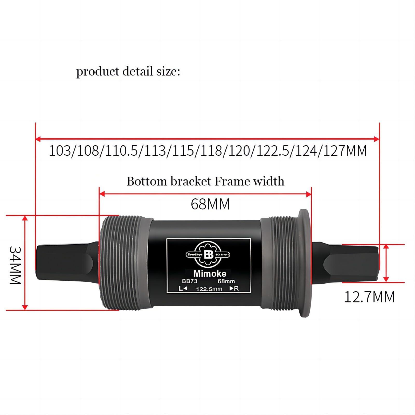 Mimoke Mimoke Square Tapered Bottom Bracket BSA Innenlager Bearing 68mm x 113mm 116mm 118mm 122.5mm 124mm 126mm (122.5)