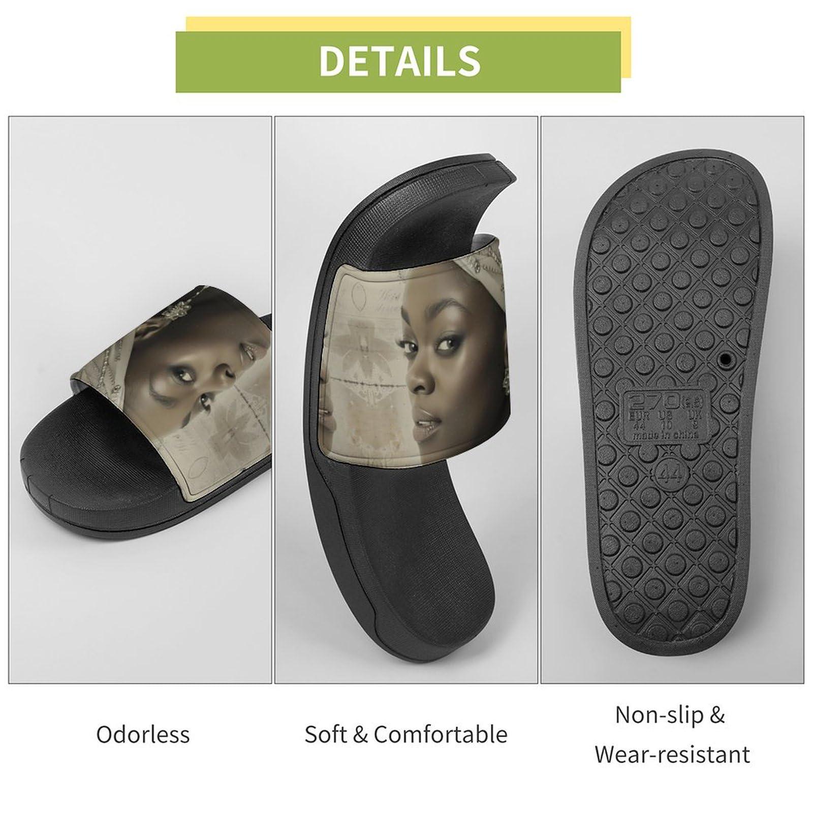 NineFit Basics African American Black And Silver Woman PVC Home Slippers Non-Slip Bathroom Slippers Durable Shower Shoes for Women Men 43 (265mm)