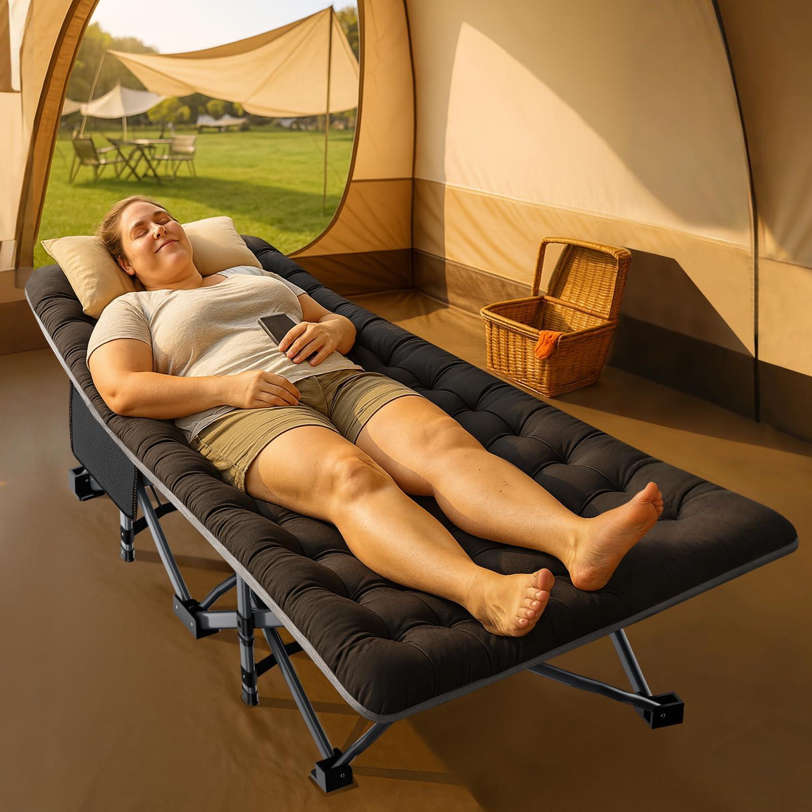 ABORON ABORON Oversized XXL Folding Camping Cot W/Mat for Adults, 78" L x 32" W x 18" H, Heavy Duty Outdoor Bed with Carry Bag,1200 D Layer Oxford Travel Camp Cots