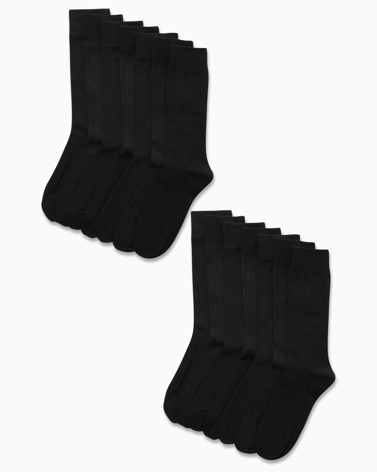 Van Heusen Van Heusen Men's Dress Socks - 14 Pack Smooth Toe Seam Mid-Calf Stay Up Cuff Crew Socks - Dress Socks for Men (6-12.5), Size 6-12.5, Pure Black
