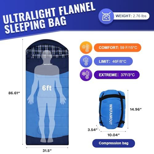 WKFAMOUT WKFAMOUT Backpacking Flannel Sleeping Bag Lightweight for Adults Hiking Ultralight Compact Sleeping Bag Portable Warm Weather Summer with Compression Sack