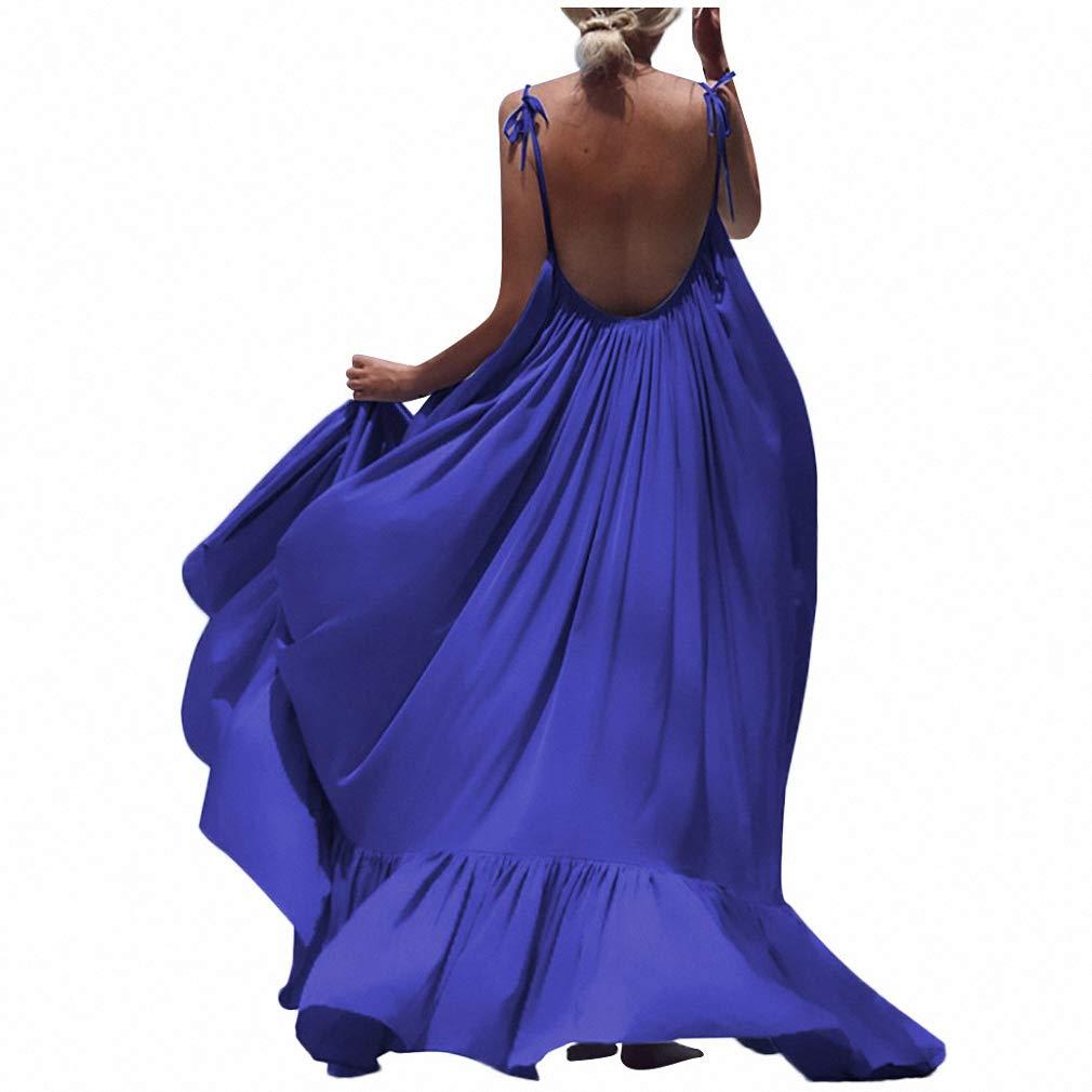 Hiuwa Hiuwa Women Boho Maxi Solid Sleeveless Long Backless Dress Evening Party Beach Dresses Sun Dress