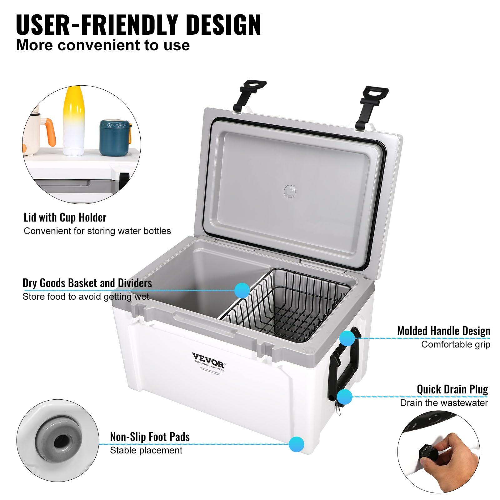 VEVOR VEVOR Ultra-Light Hard Cooler 52 QT, Ice Retention Cooler with Heavy Duty Handle, Ice Chest Lunch Box for Camping, Travel, Outdoor, Keeps Cool for up to 6 Days, 30% Lighter Than Rotomolded Coolers